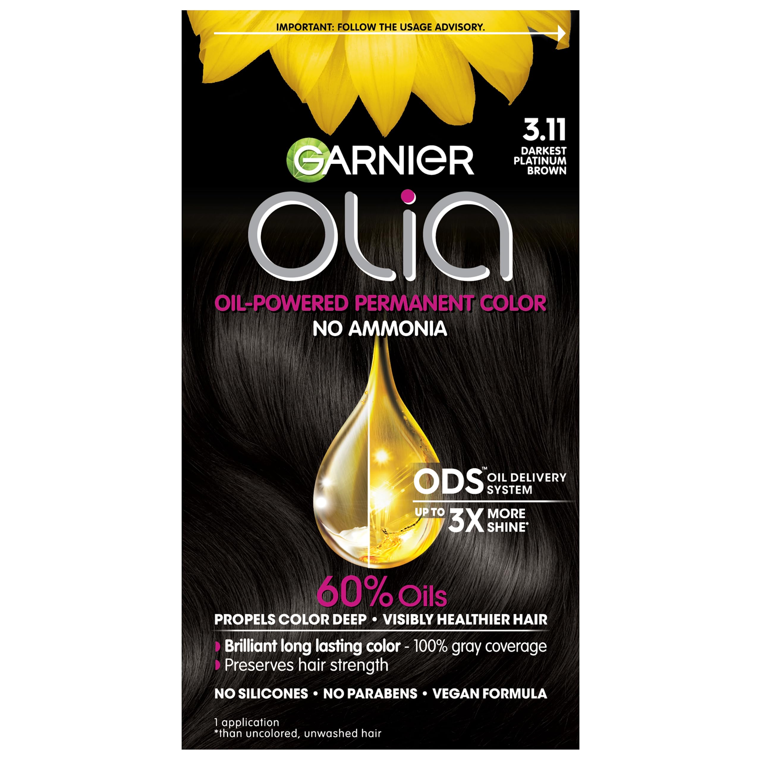 Tinte Para El Cabello Garnier Olia Ammonia-free 3.11 Darkest Platinum Brown - Venta Internacional.