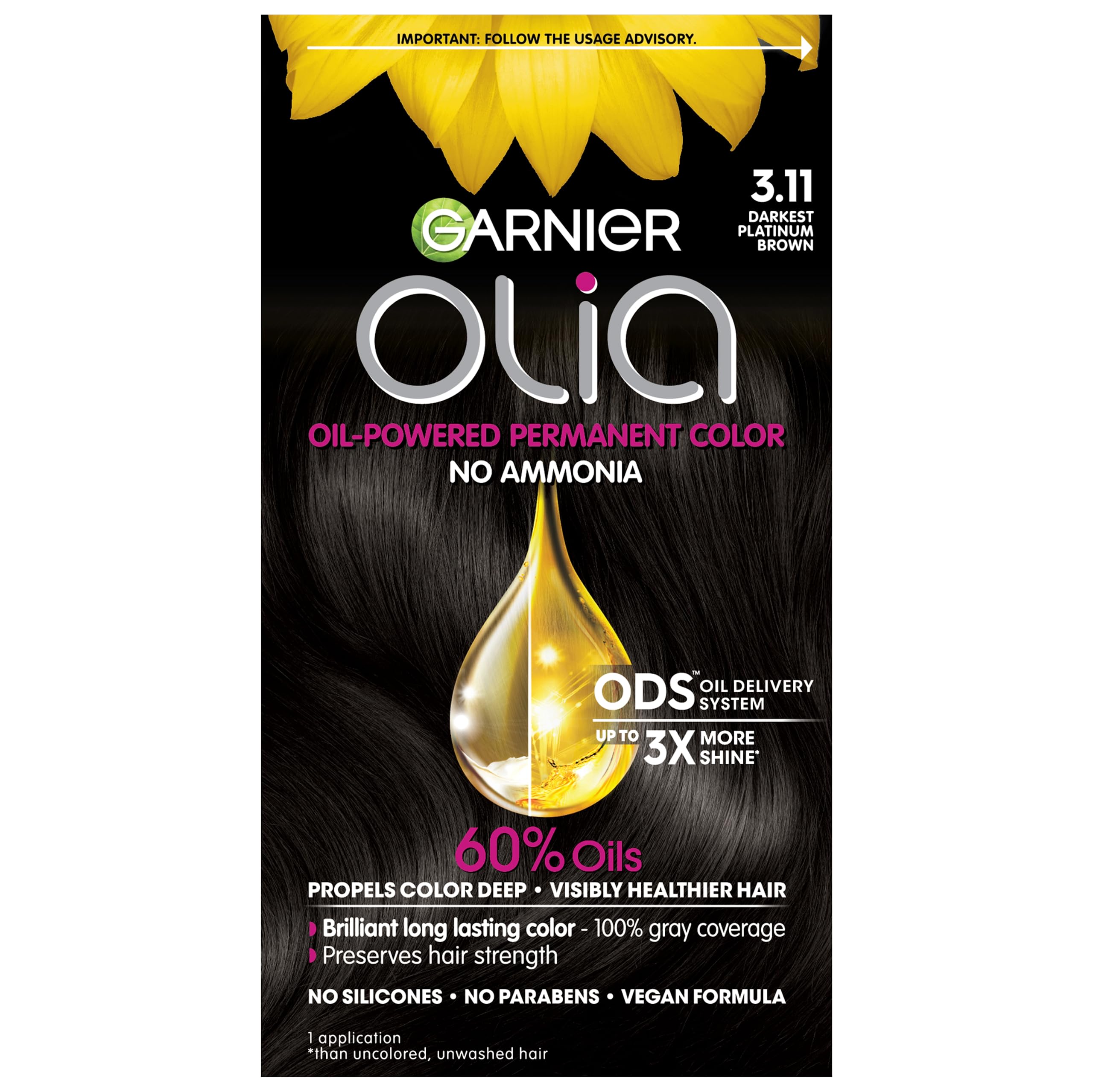Foto 1 | Tinte Para El Cabello Garnier Olia Ammonia-free 3.11 Darkest Platinum Brown - Venta Internacional.