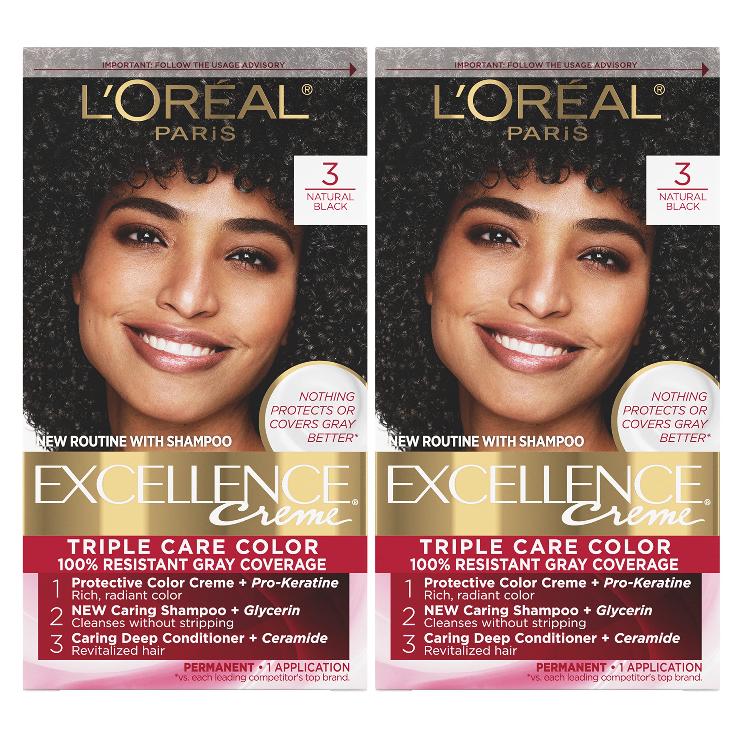 Tinte De Pelo L'oreal Paris Excellence Creme 3 Natural Black X2 - Venta Internacional.