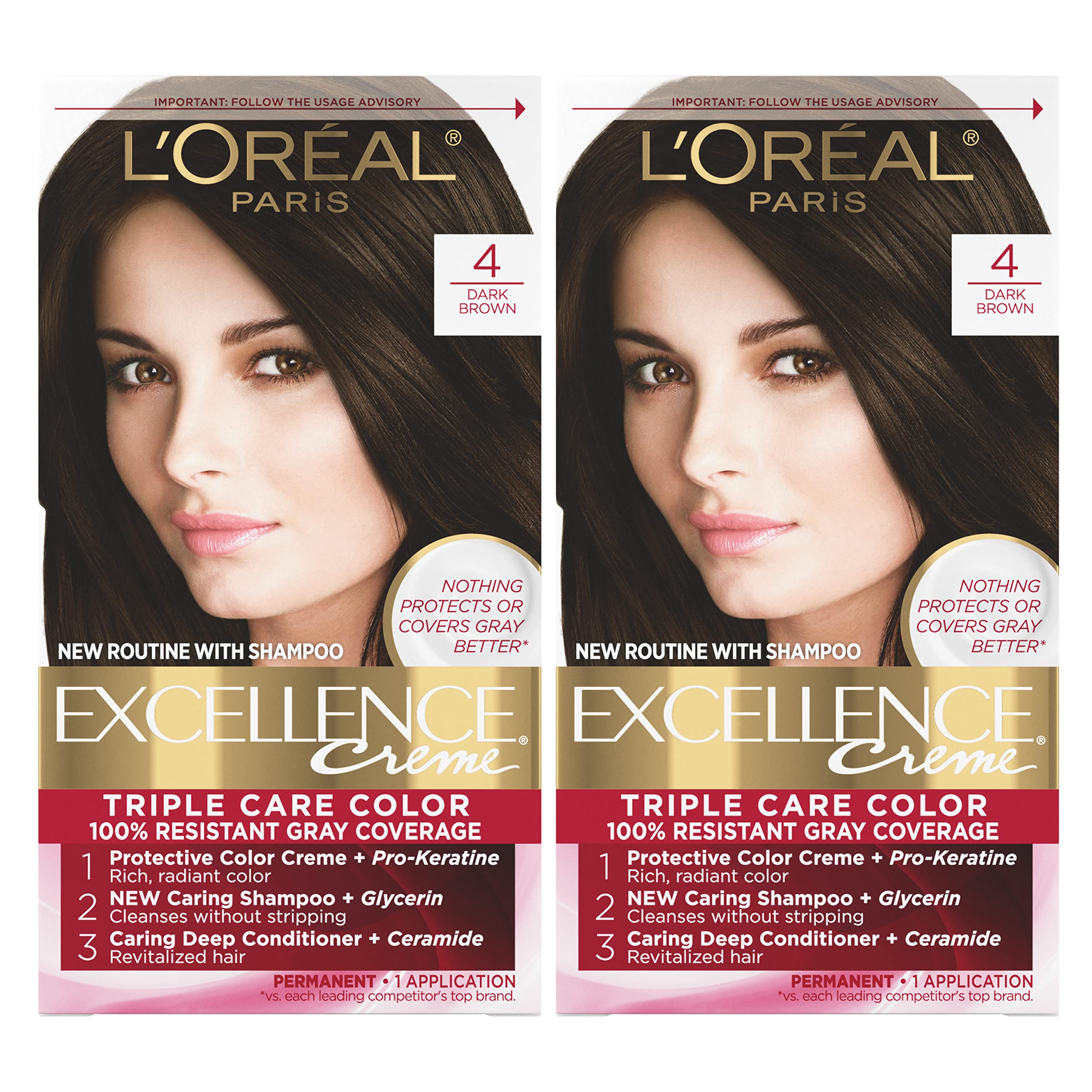 Foto 2 pulgar | Color De Cabello L'oreal Paris Excellence Creme 4, Marrón Oscuro, Paquete De 2 Unidades - Venta Internacional.