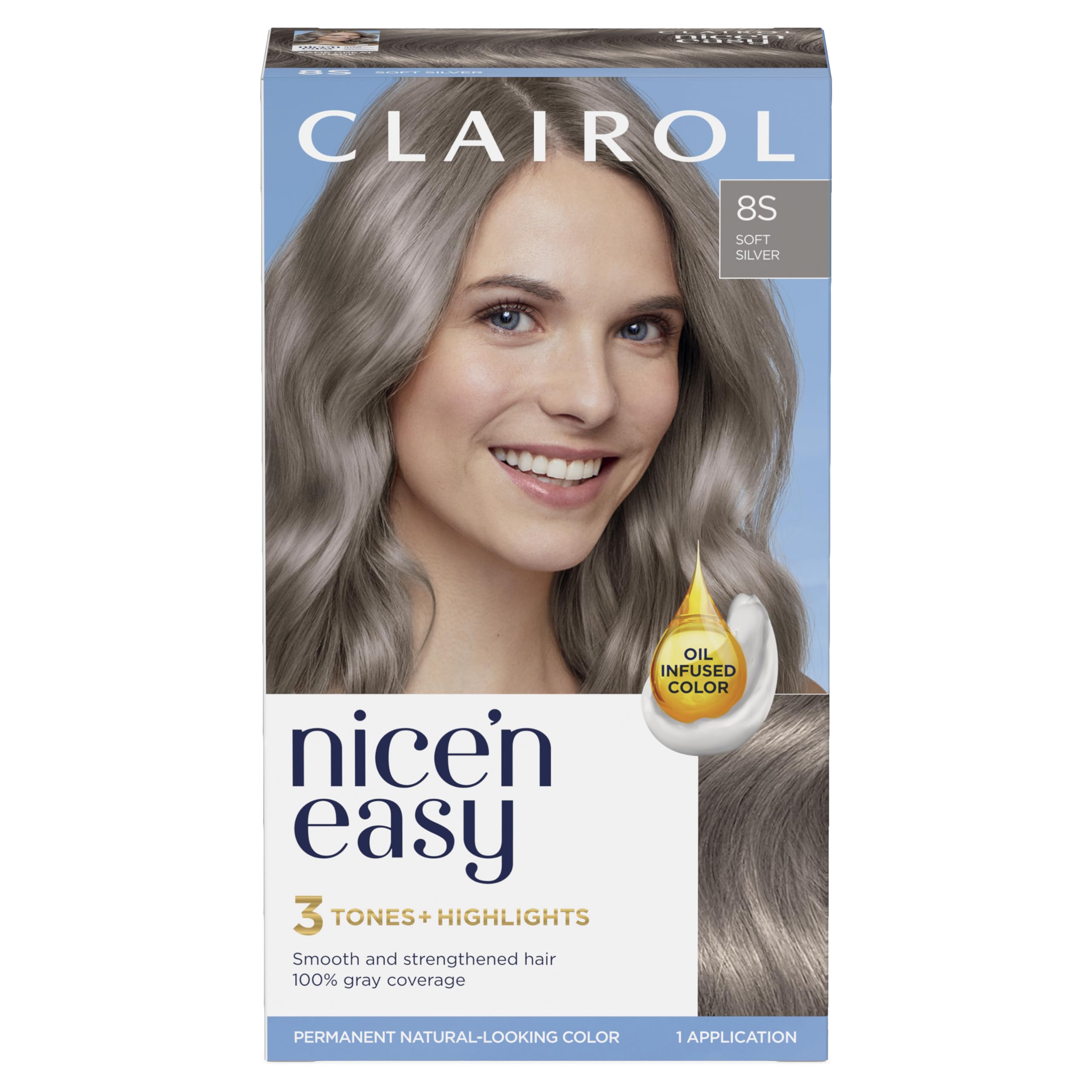 Foto 2 pulgar | Tinte Para El Cabello Clairol Nice'n Easy Permanent 8s Soft Silver X1 - Venta Internacional.