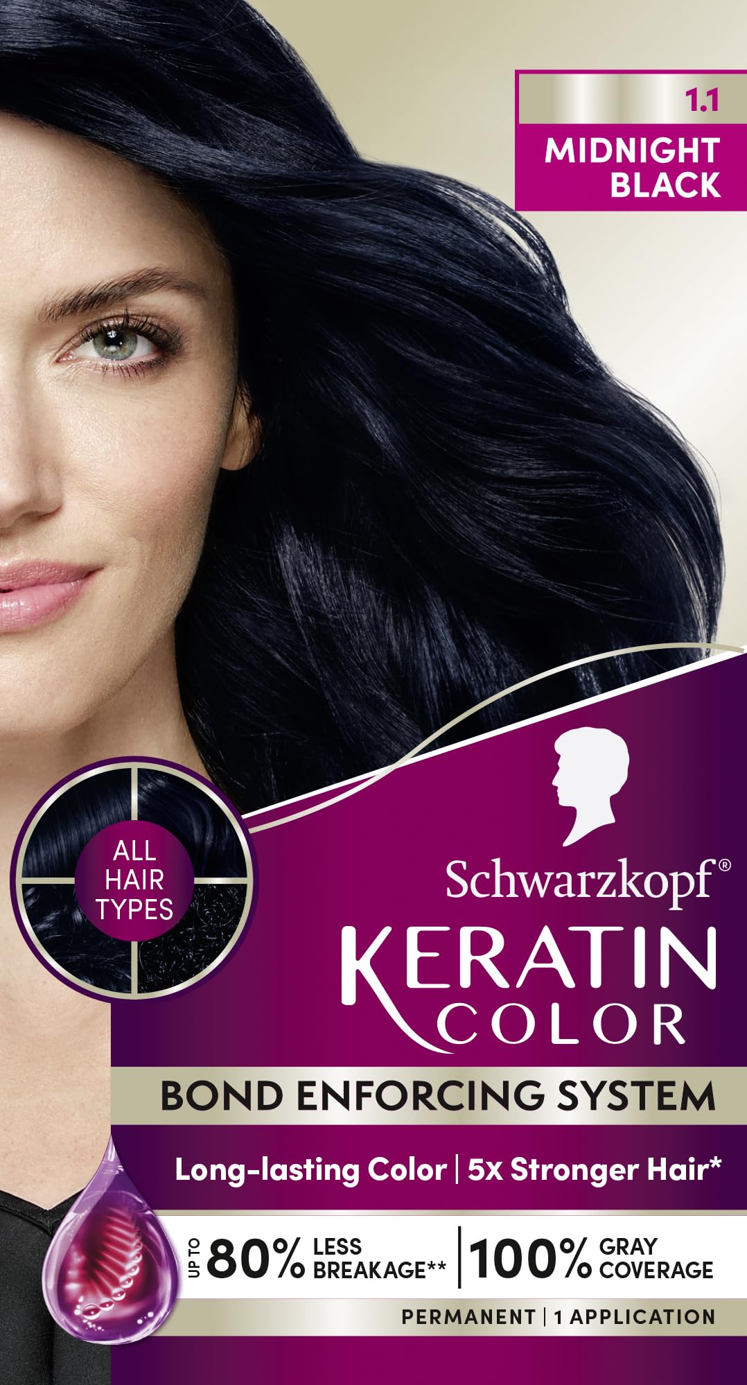 Foto 8 pulgar | Tinte Para El Cabello Schwarzkopf Keratin Color 1.1 Midnight Black - Venta Internacional.