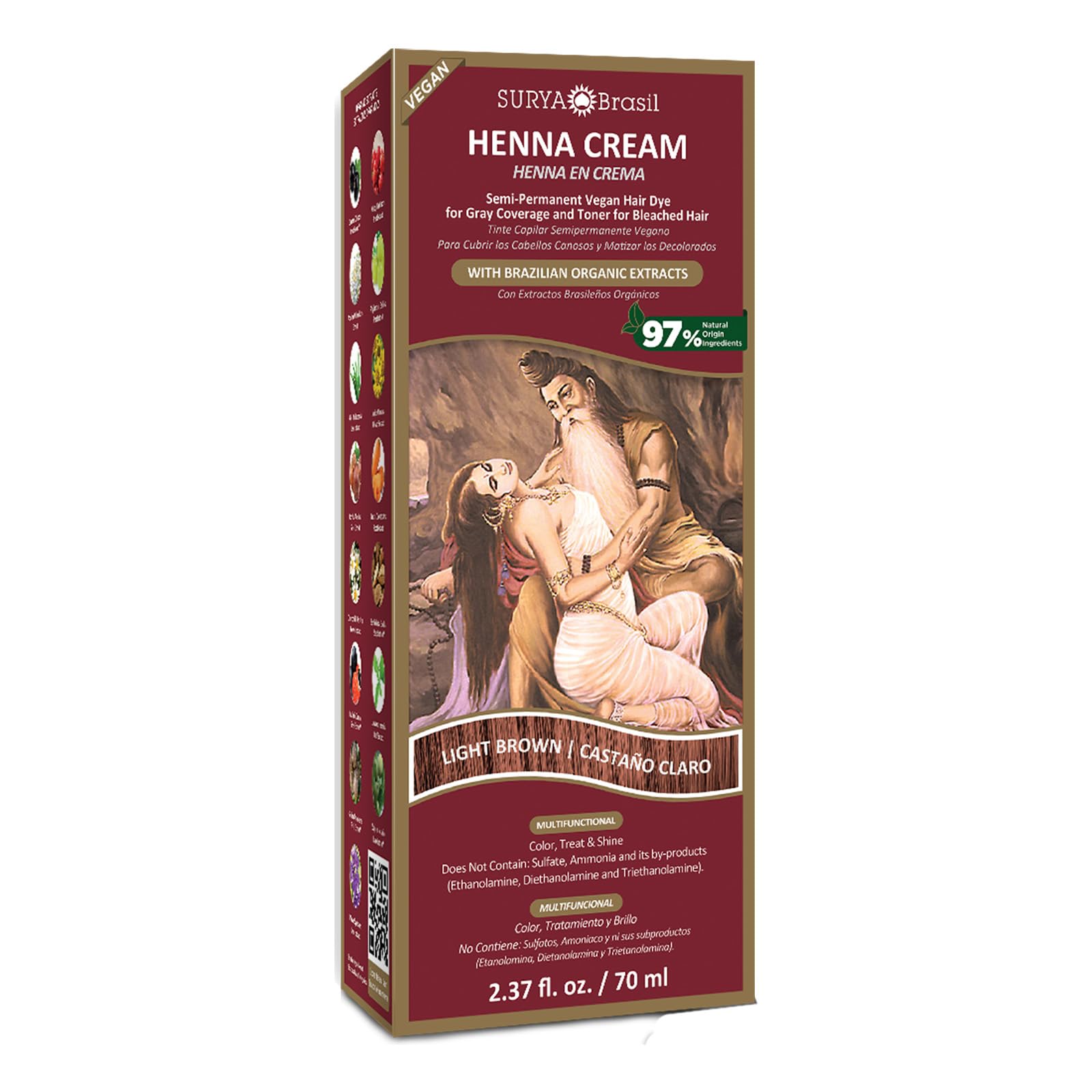 Foto 2 pulgar | Tratamiento de Coloración Capilar Surya Brasil Henna Cream Castaño Claro - Venta Internacional