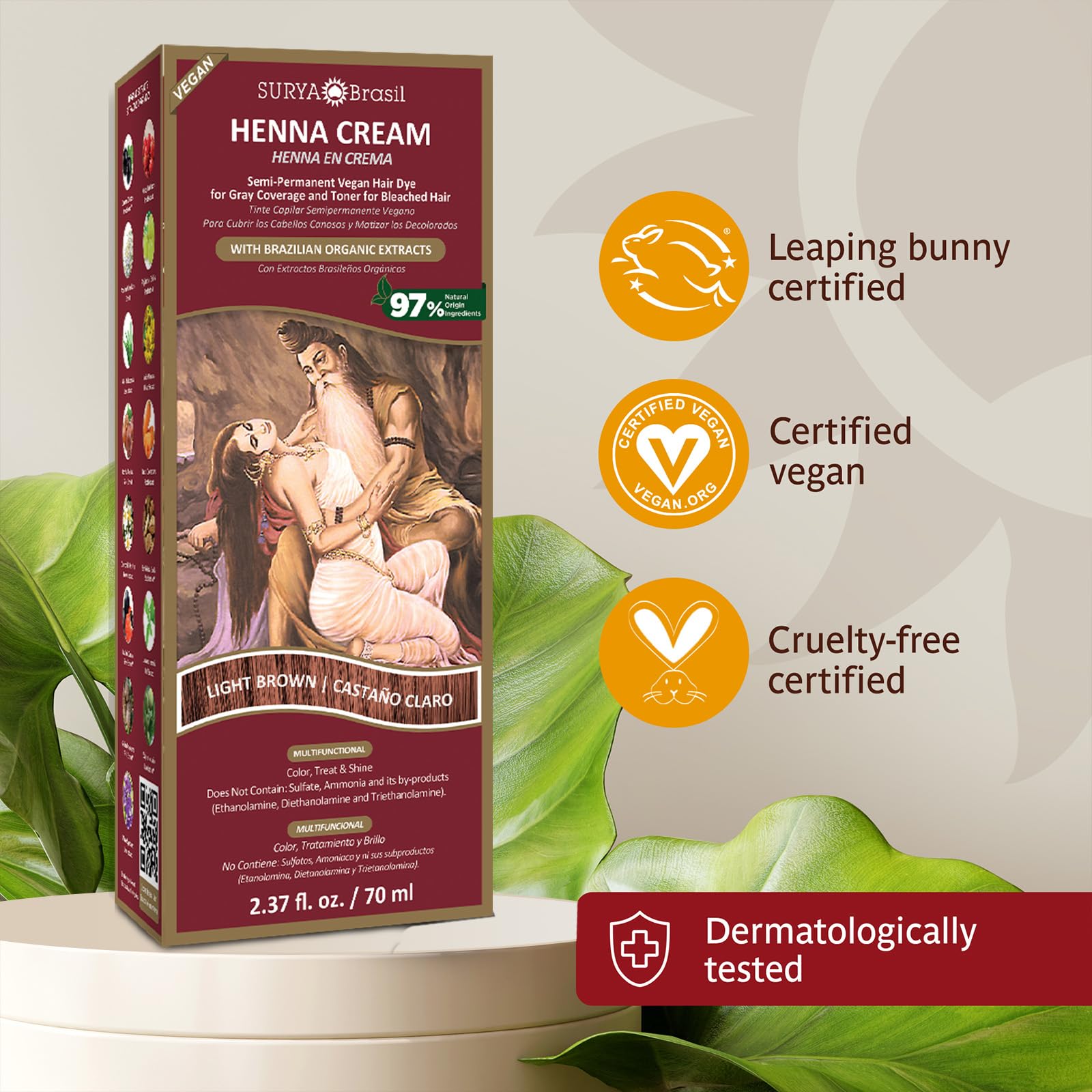 Foto 5 pulgar | Tratamiento de Coloración Capilar Surya Brasil Henna Cream Castaño Claro - Venta Internacional