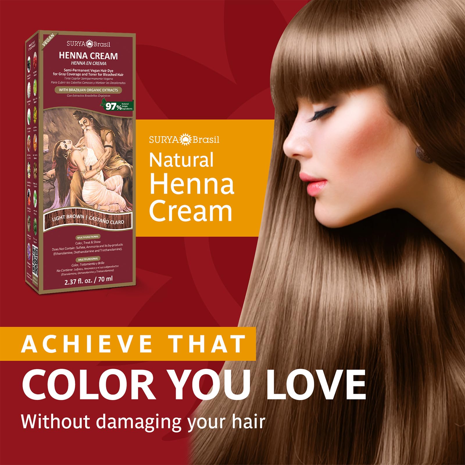 Foto 7 pulgar | Tratamiento de Coloración Capilar Surya Brasil Henna Cream Castaño Claro - Venta Internacional