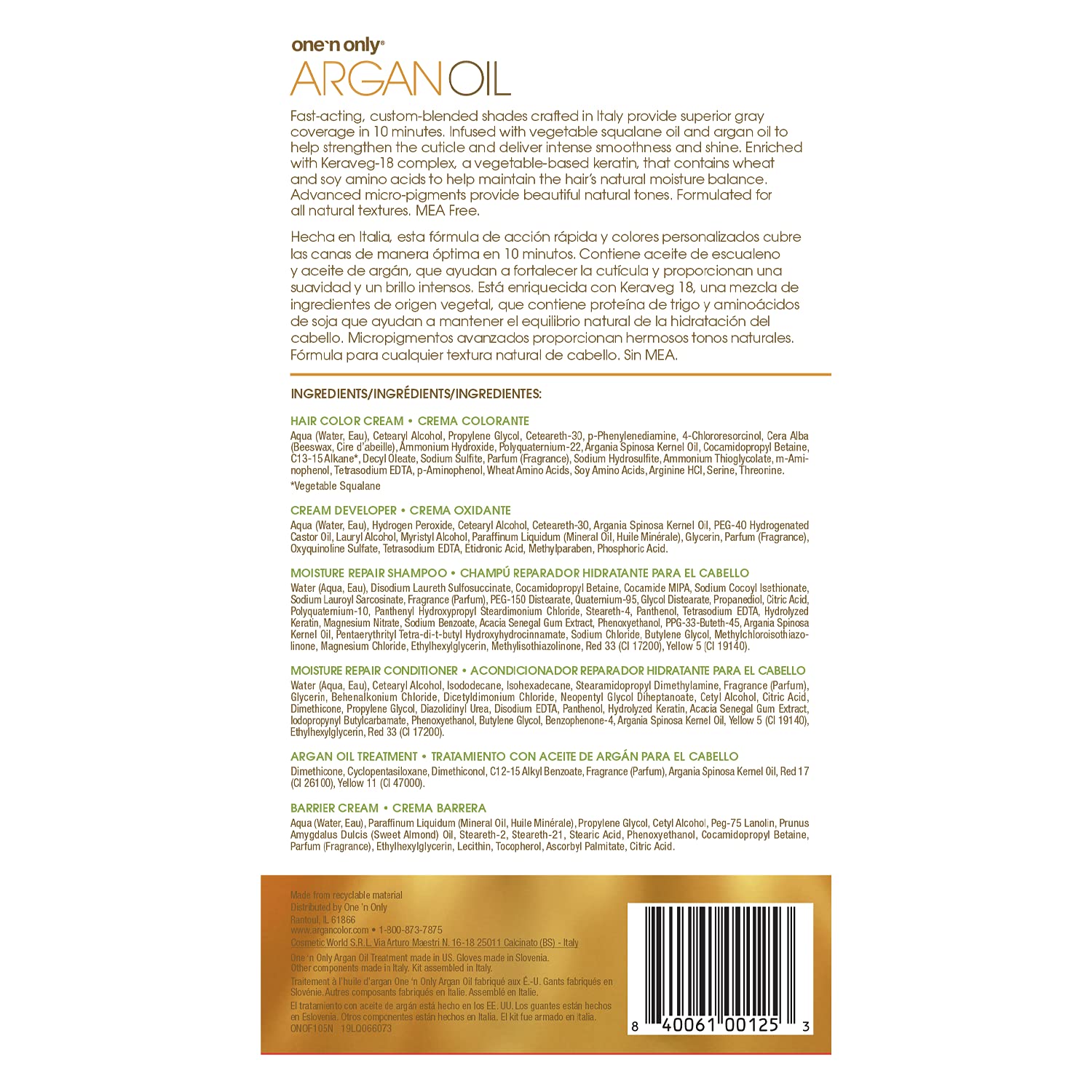 Foto 2 | Kit De Coloración Para Cabello One 'n Only Argan Oil Fast 10 5n, Marrón Claro - Venta Internacional.