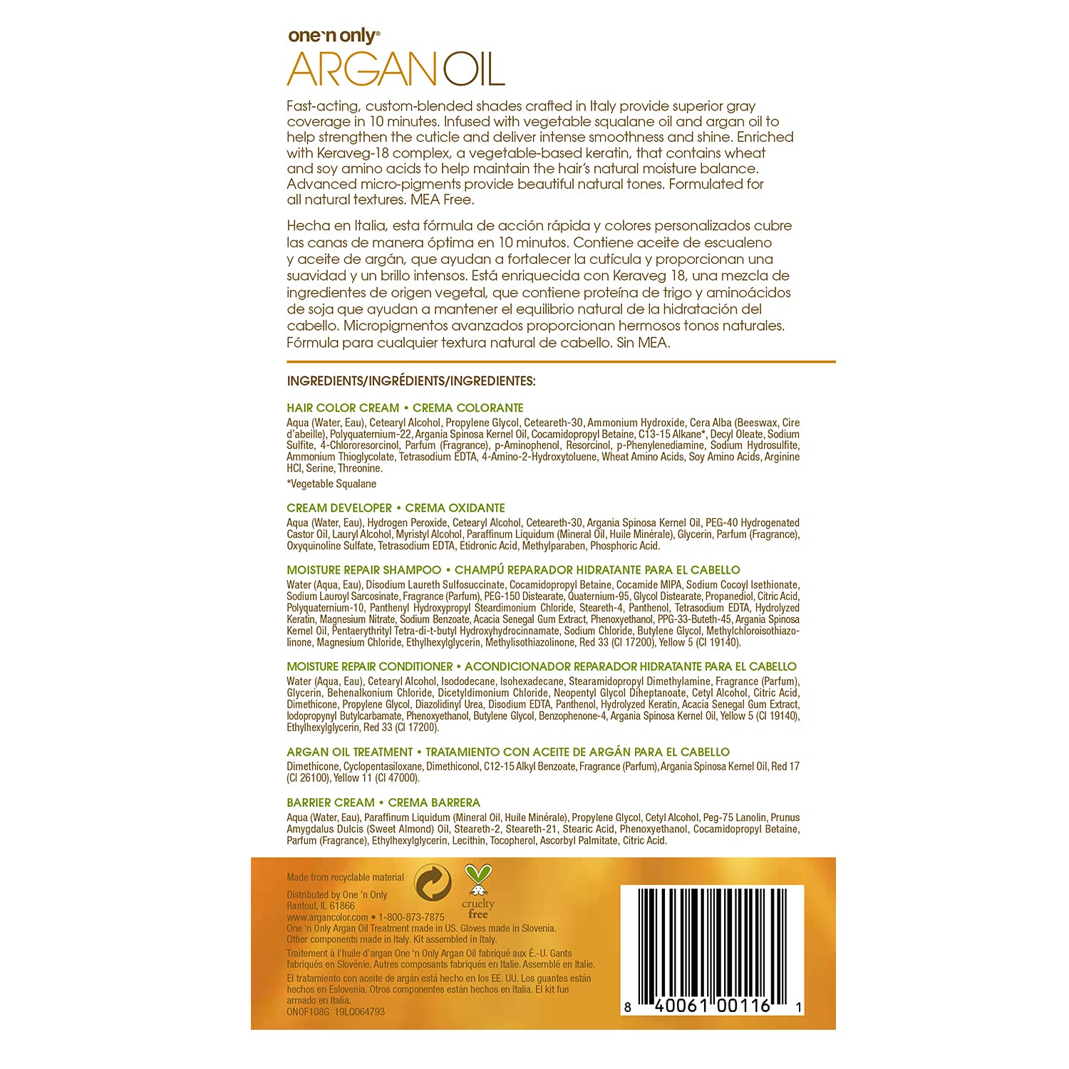 Foto 3 pulgar | Kit De Coloración Para Cabello One 'n Only Argan Oil Fast 10 8g Golden - Venta Internacional.