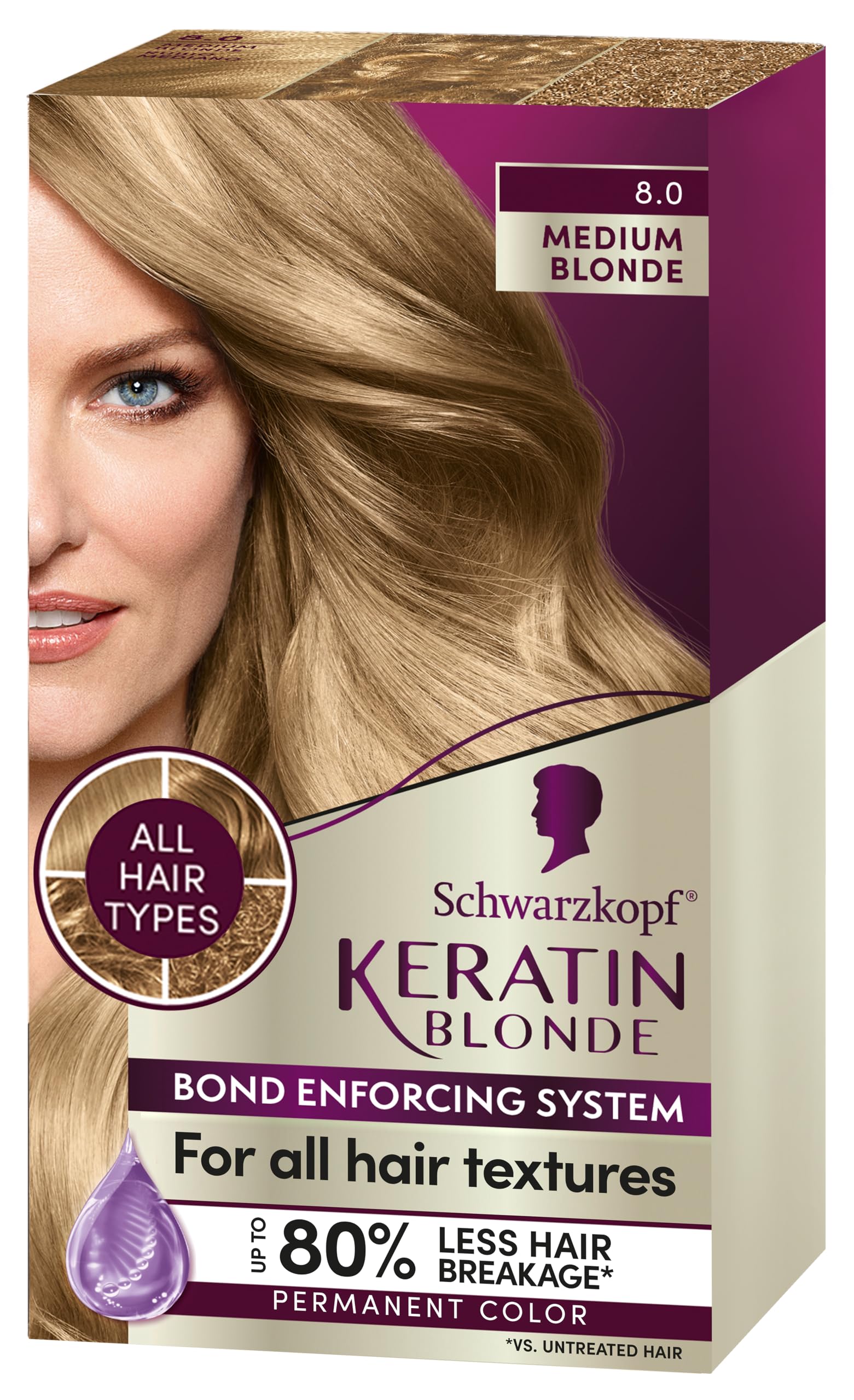 Foto 2 pulgar | Tinte Para El Cabello Schwarzkopf Keratin Color 8.0 Rubio Medio - Venta Internacional.