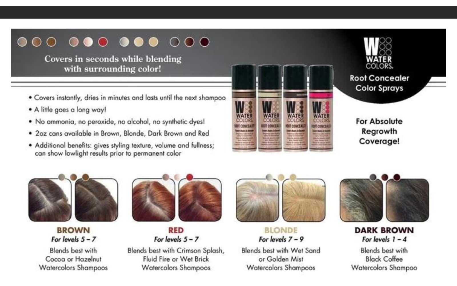Foto 3 pulgar | Acuarelas En Aerosol Root Concealer, Retoque, Textura Y Volumen - Venta Internacional.