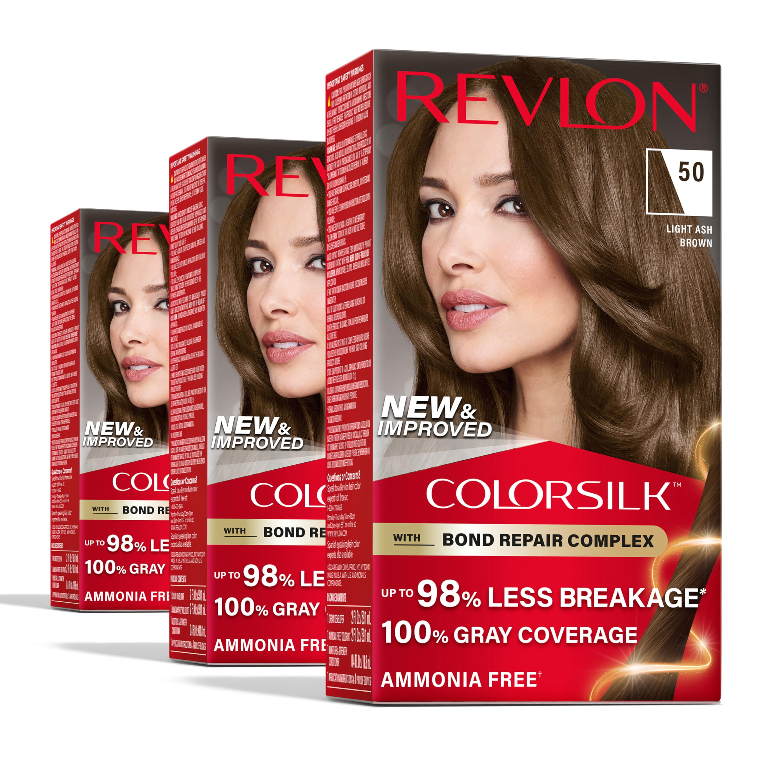 Foto 2 pulgar | Tinte Para El Cabello Revlon Colorsilk 50 Marrón Ceniza Claro, Cobertura 100% Gris - Venta Internacional.