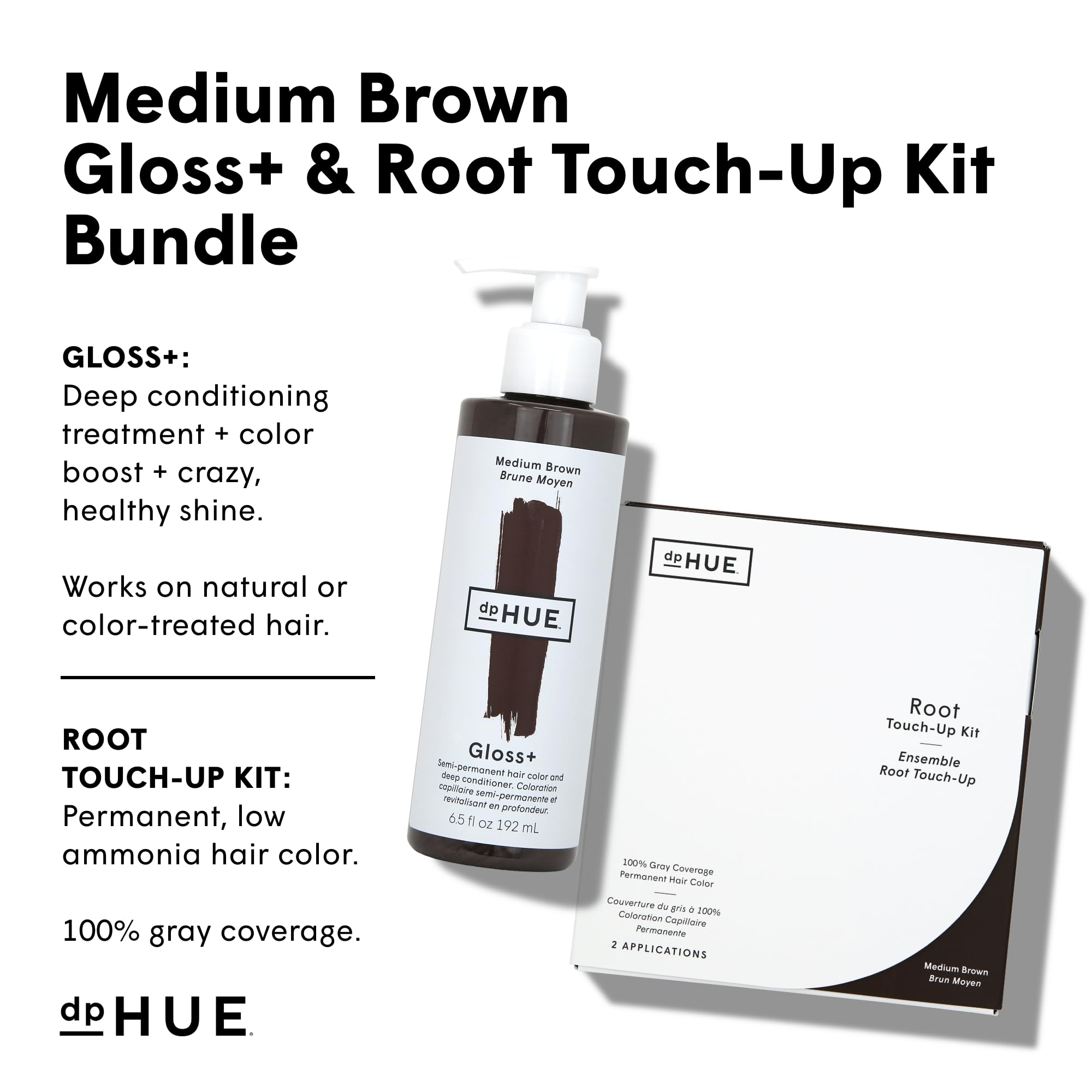Foto 3 pulgar | Brillo Para El Cabello Dphue Gloss+ Marrón Medio Con Kit De Retoque De Raíces - Venta Internacional.