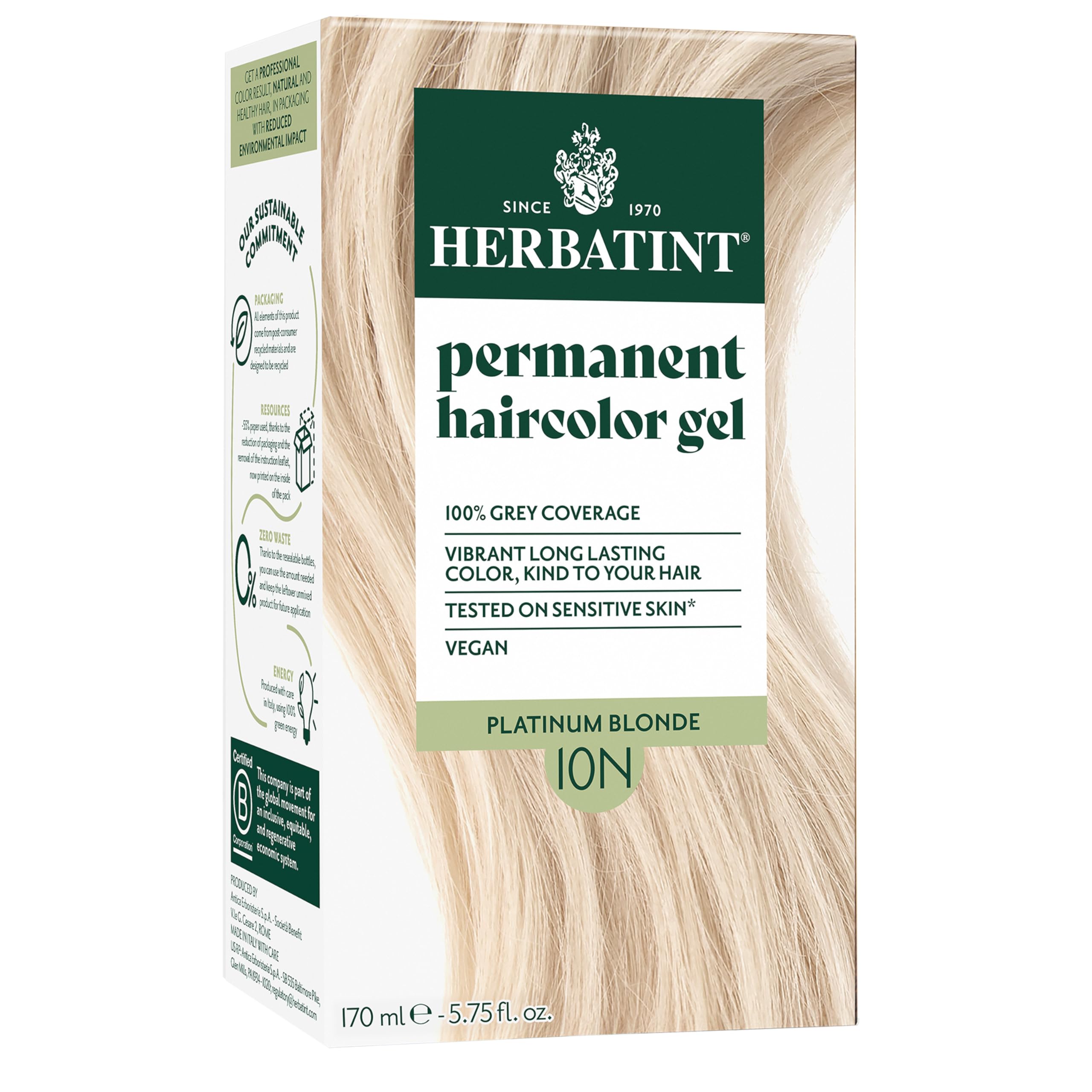 Tinte para el Cabello Herbatint 10n Platinum Blonde 170 ml Sin Amoniaco Vegano - Venta Internacional