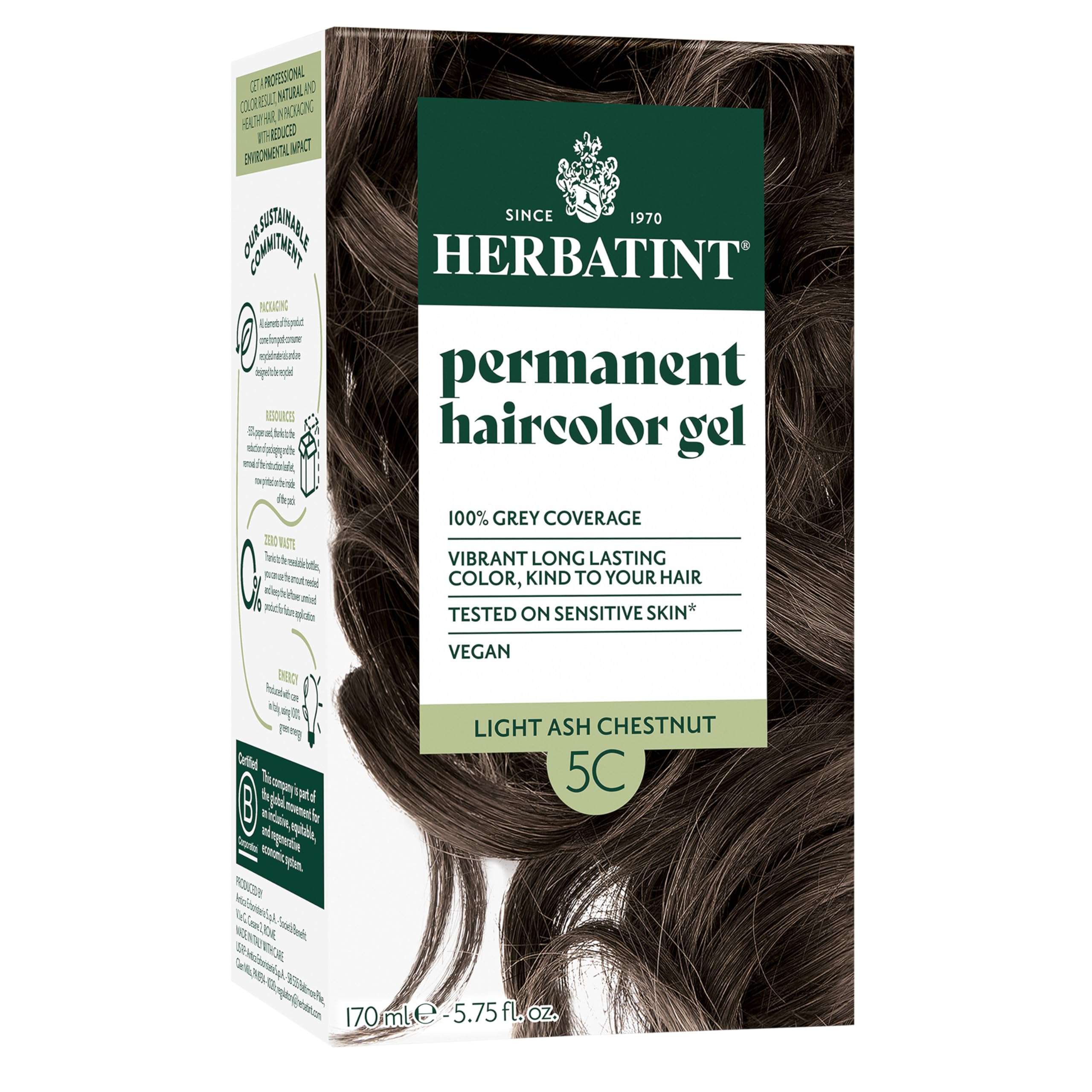 Tinte Para El Cabello Herbatint 5c, Castaño Fresno Claro, 170 Ml, Sin Amoniaco, Vegano - Venta Internacional.
