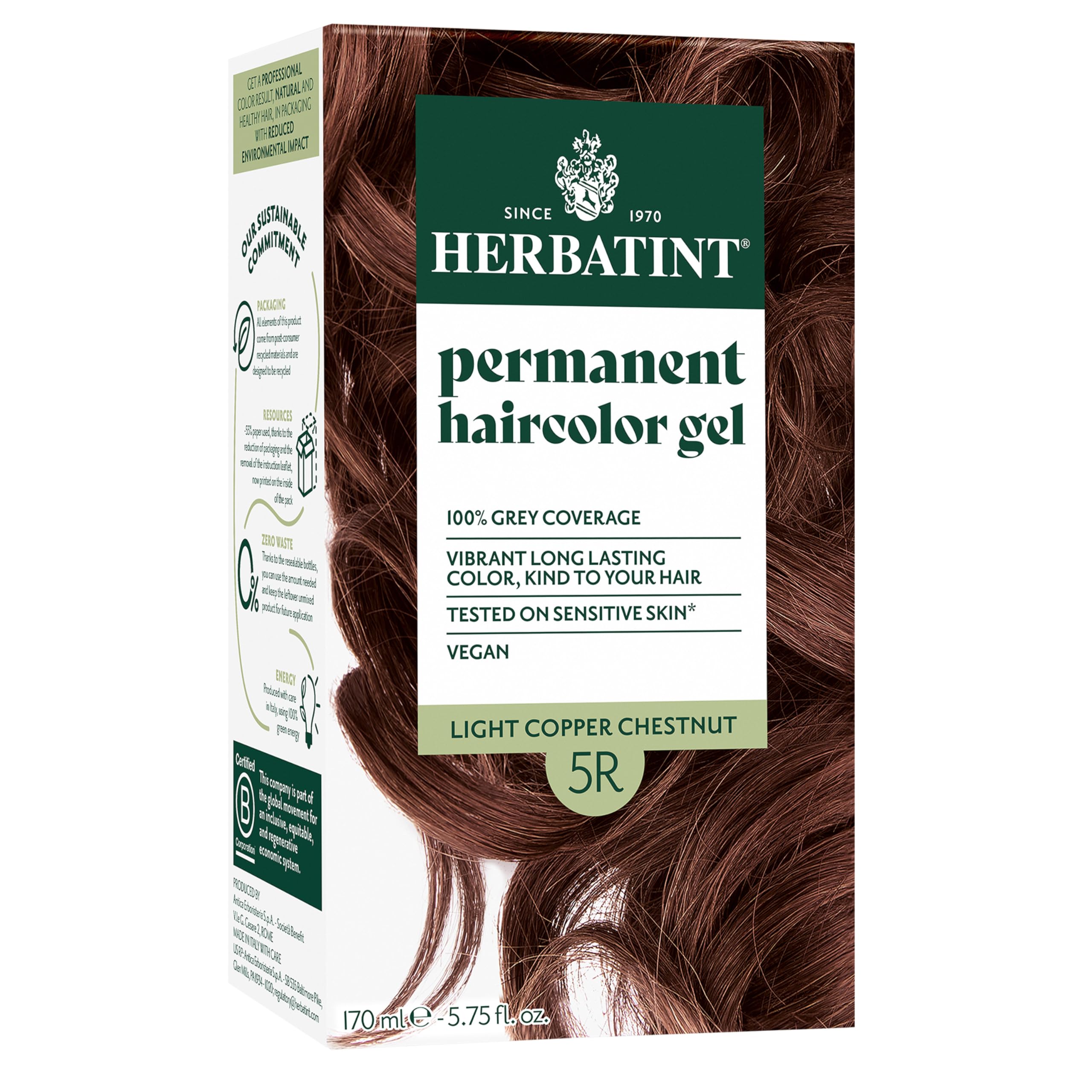 Tinte Para El Cabello Herbatint 5r, Color Cobre Claro, Castaño, Cobertura 100% Gris - Venta Internacional.