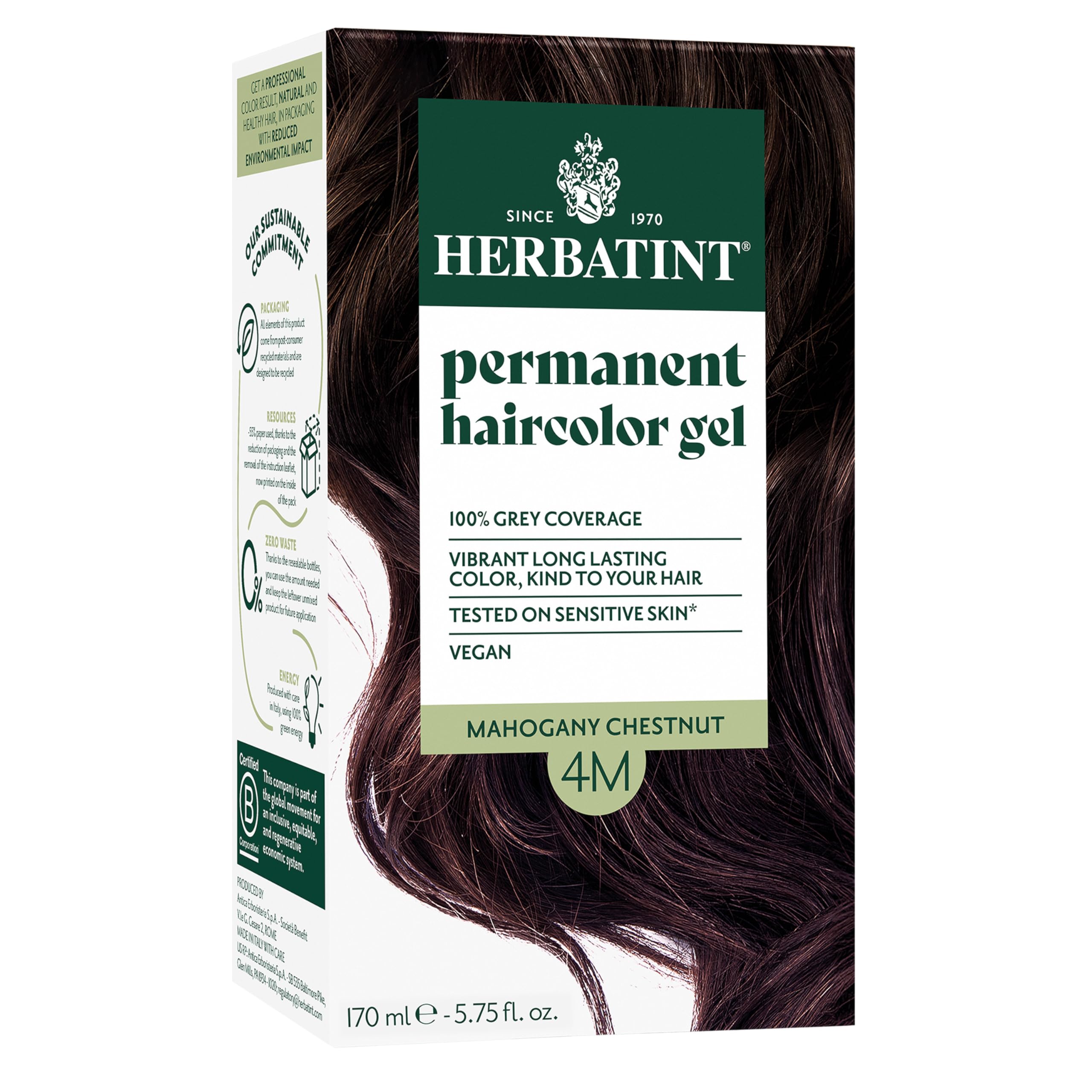 Tinte Para El Cabello Herbatint 4m Caoba Castaño, 170 Ml, Sin Amoniaco, Vegano - Venta Internacional.