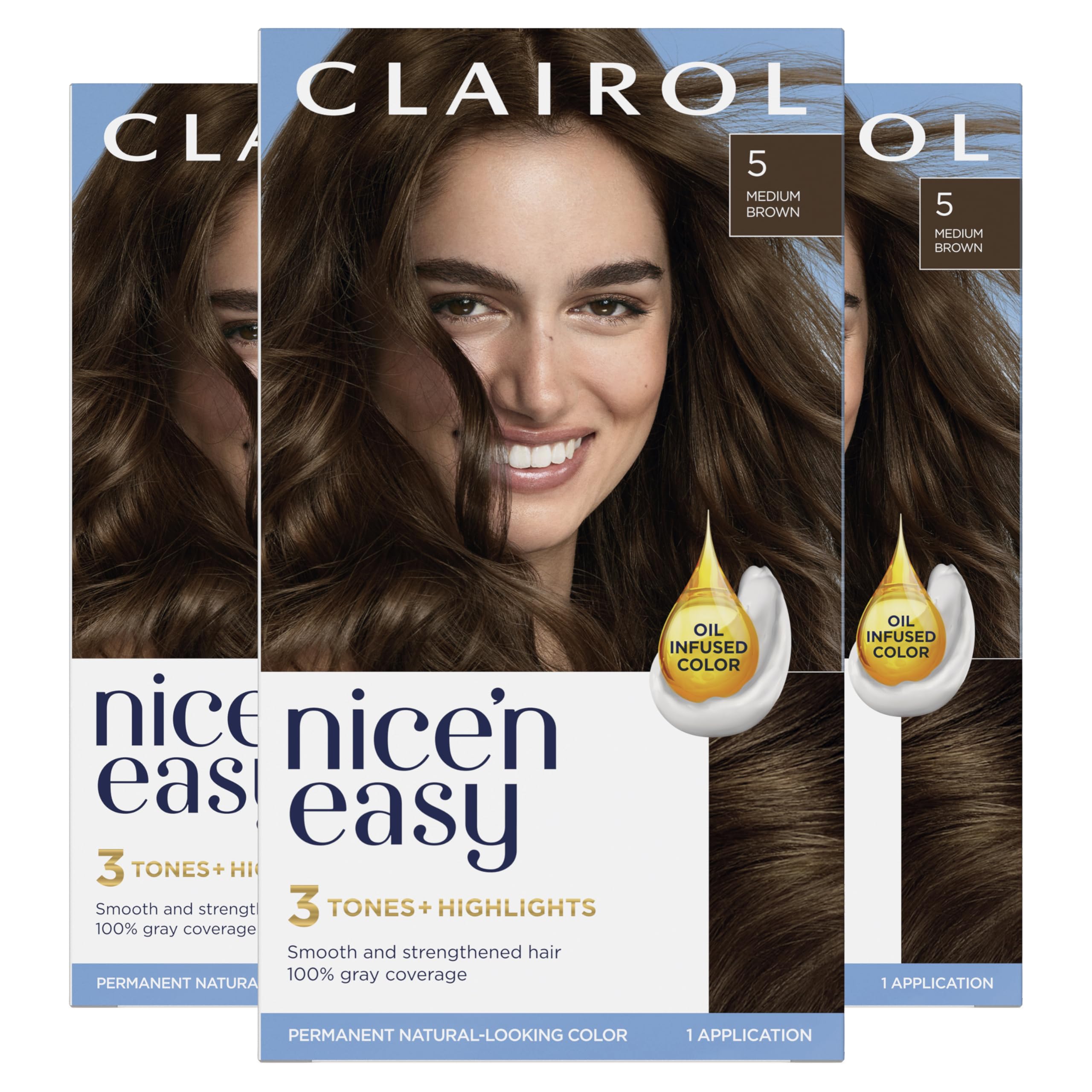 Tinte Para El Cabello Clairol Nice'n Easy 5, Marrón Mediano, Paquete De 3 - Venta Internacional.