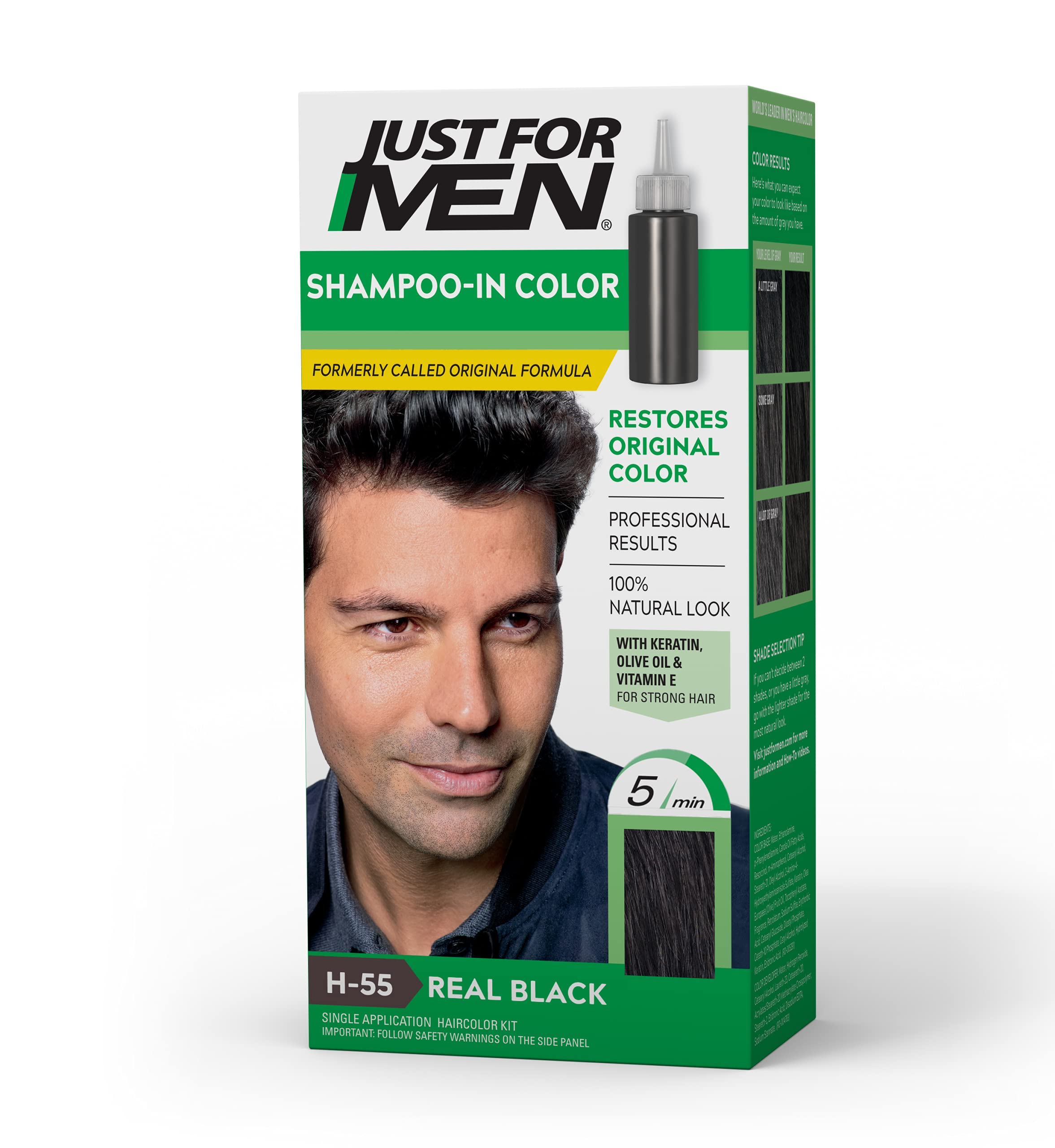 Champú para Teñir el Cabello Just For Men Negro Real H-55 para Hombre- Venta Internacional