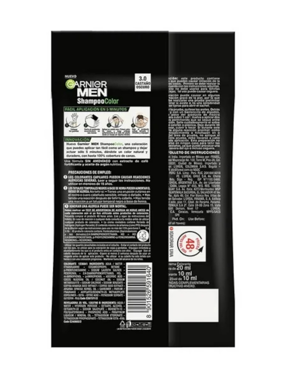 Foto 4 pulgar | Tinte para Cabello Garnier Men 3.0 Castaño Oscuro