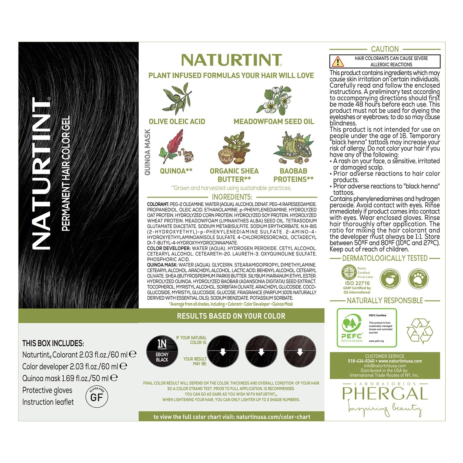 Foto 5 pulgar | Tinte De Pelo Naturtint 1n Ebony Black Permanent Vegan - Venta Internacional.