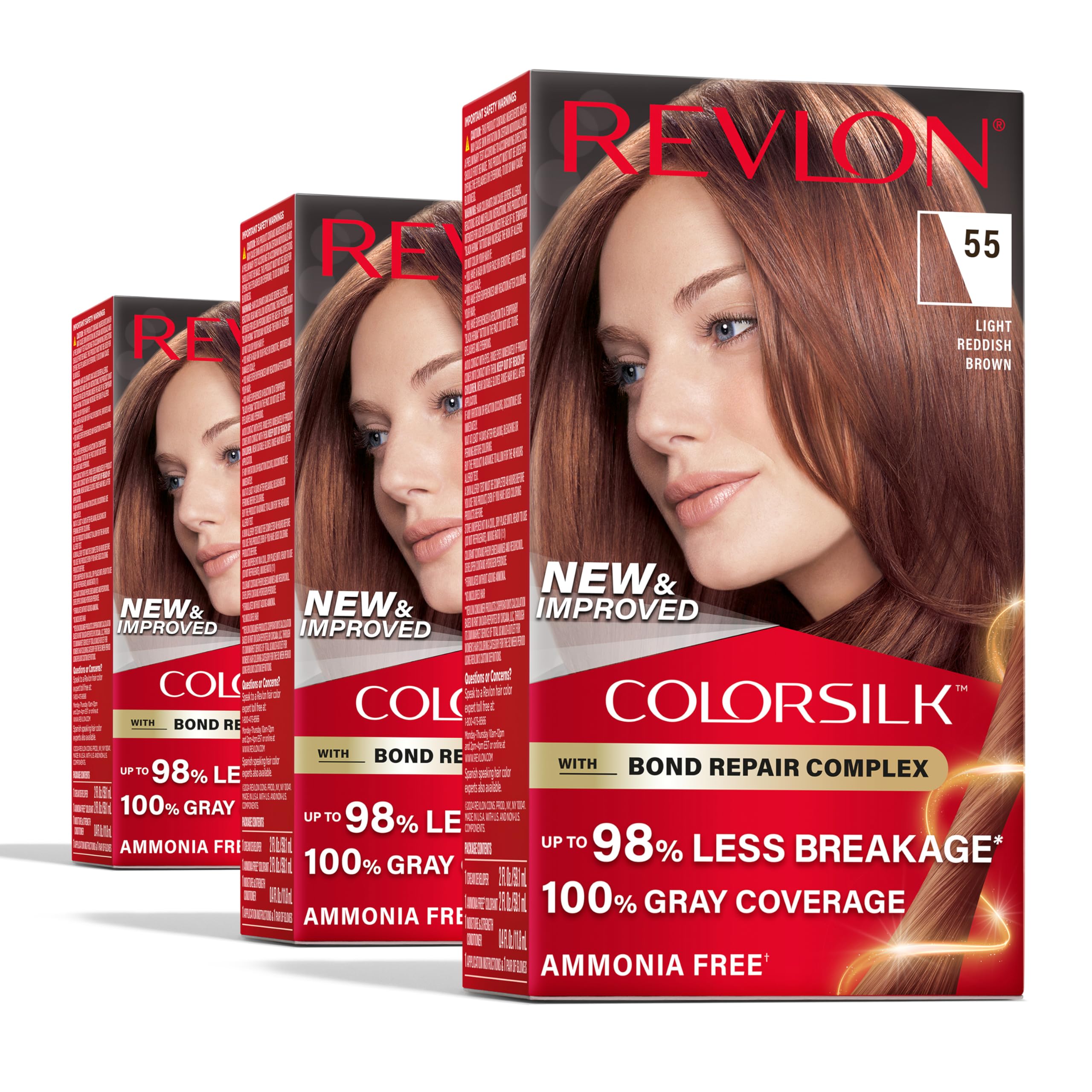 Foto 2 pulgar | Tinte Para El Cabello Revlon Colorsilk 55, Marrón Rojizo Claro, 100 Ml X 3 - Venta Internacional.