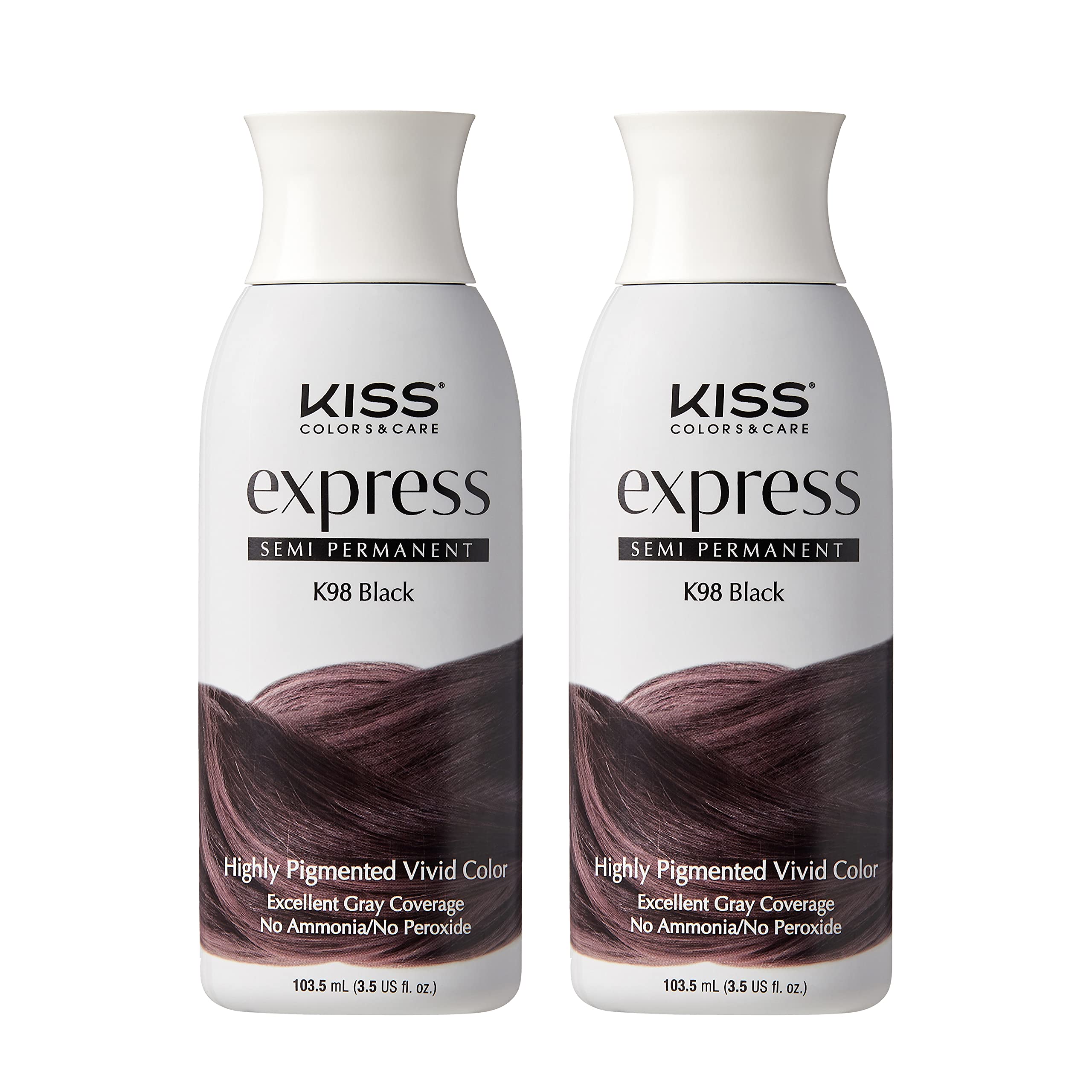 Tinte De Pelo Semipermanente Kiss Express, Negro Intenso, 100 Ml, 2 Unidades - Venta Internacional.