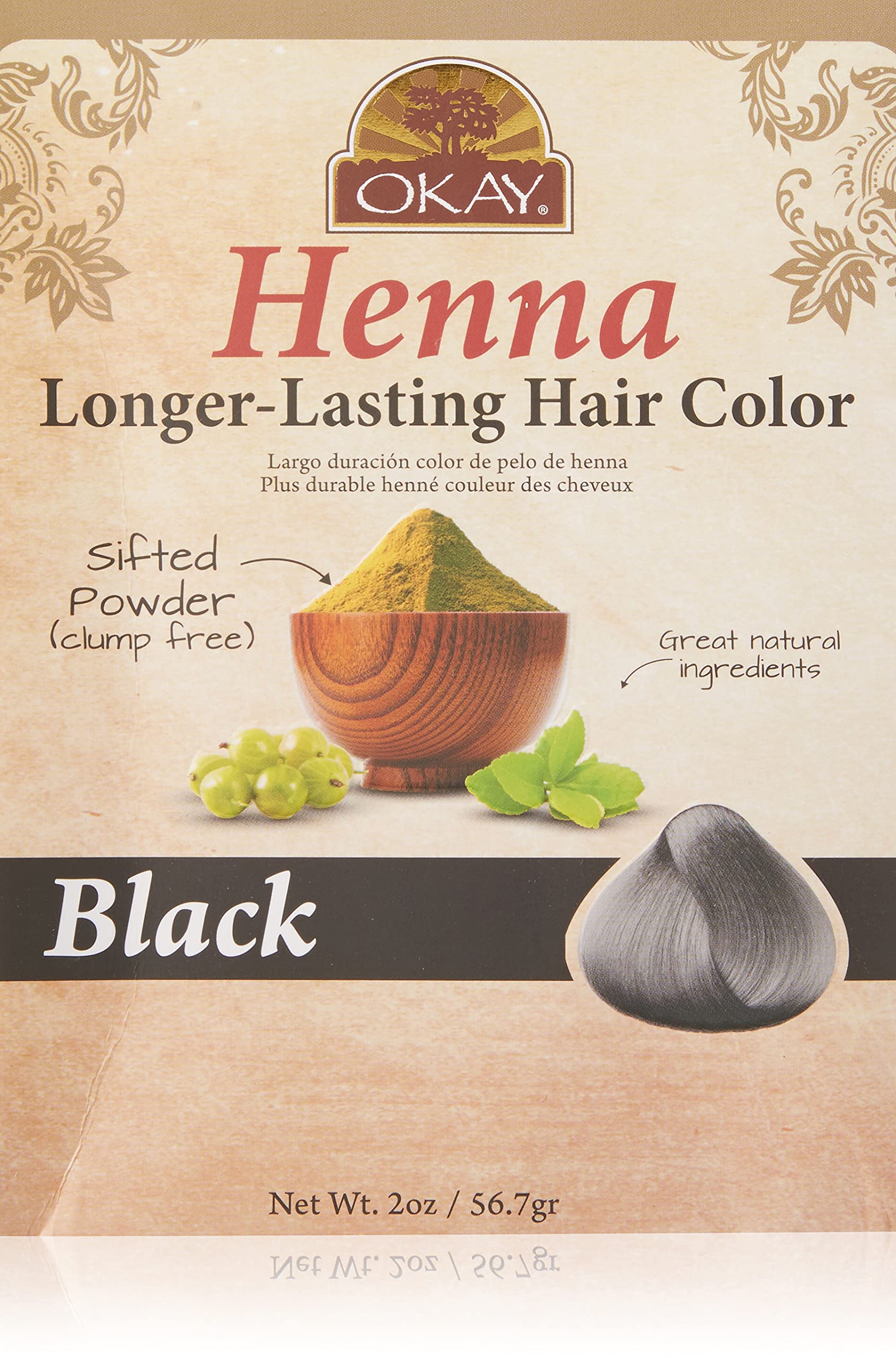 Tinte Para El Cabello Con Henna Okay Pure Naturals, Negro Natural, 60 Ml - Venta Internacional.