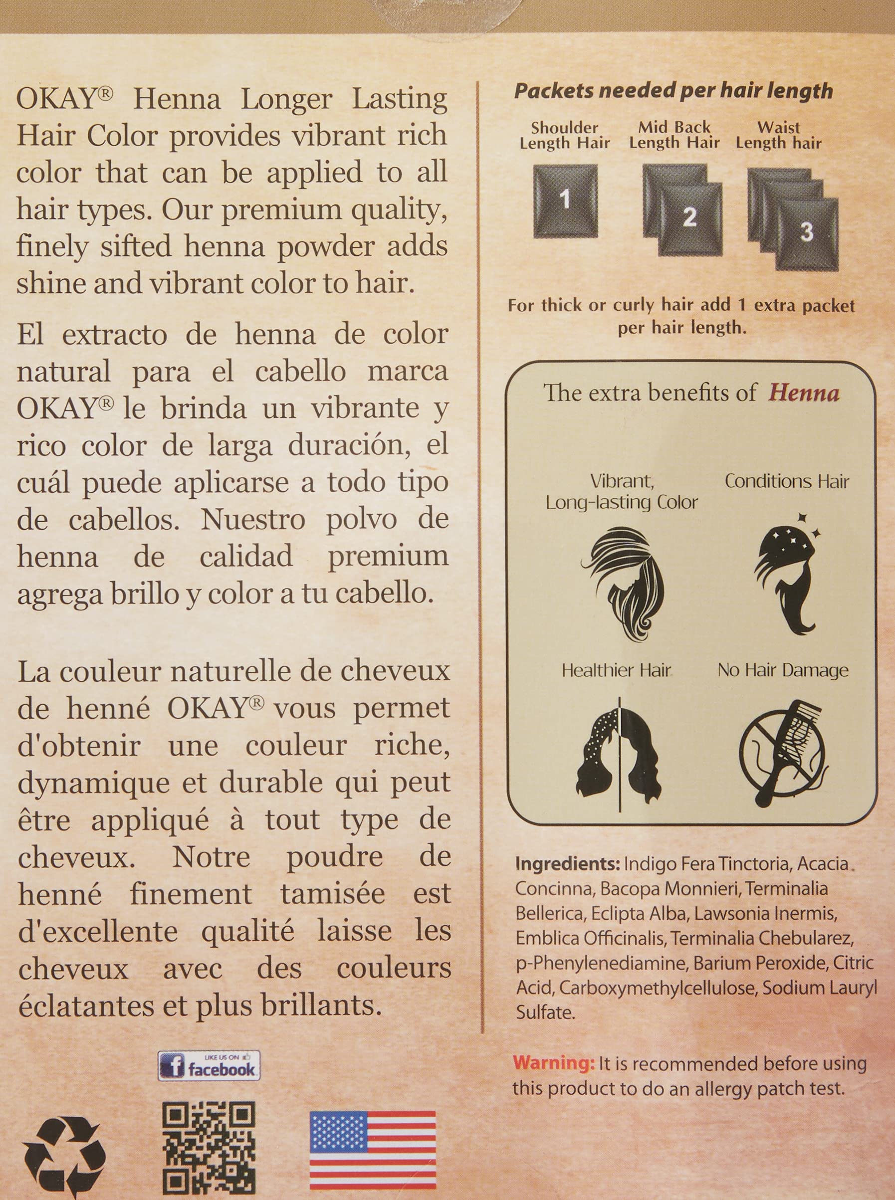 Foto 3 pulgar | Tinte Para El Cabello Con Henna Okay Pure Naturals, Negro Natural, 60 Ml - Venta Internacional.