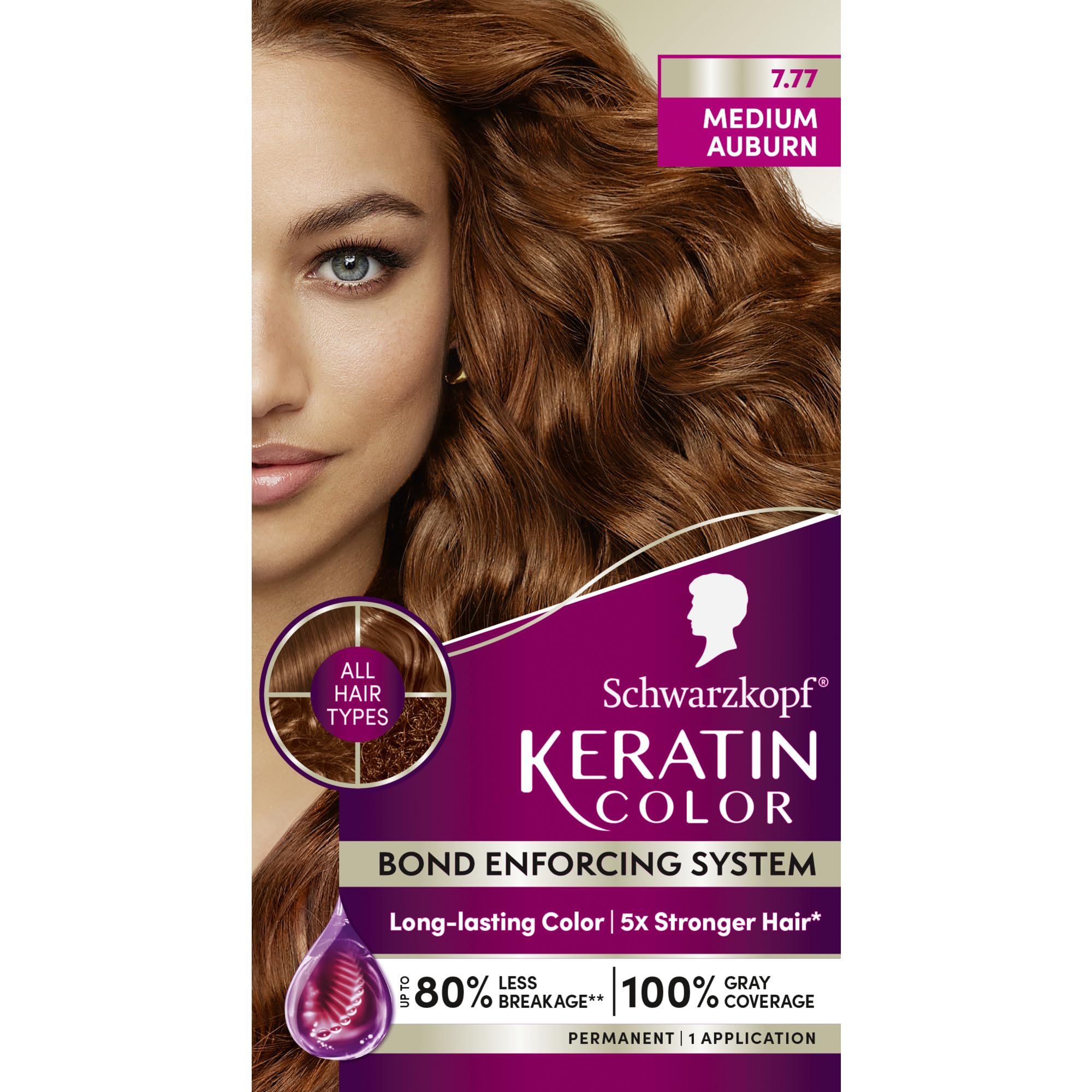 Tinte Para El Cabello Schwarzkopf Keratin Color 7.7 Medium Auburn 1 Aplicación - Venta Internacional.