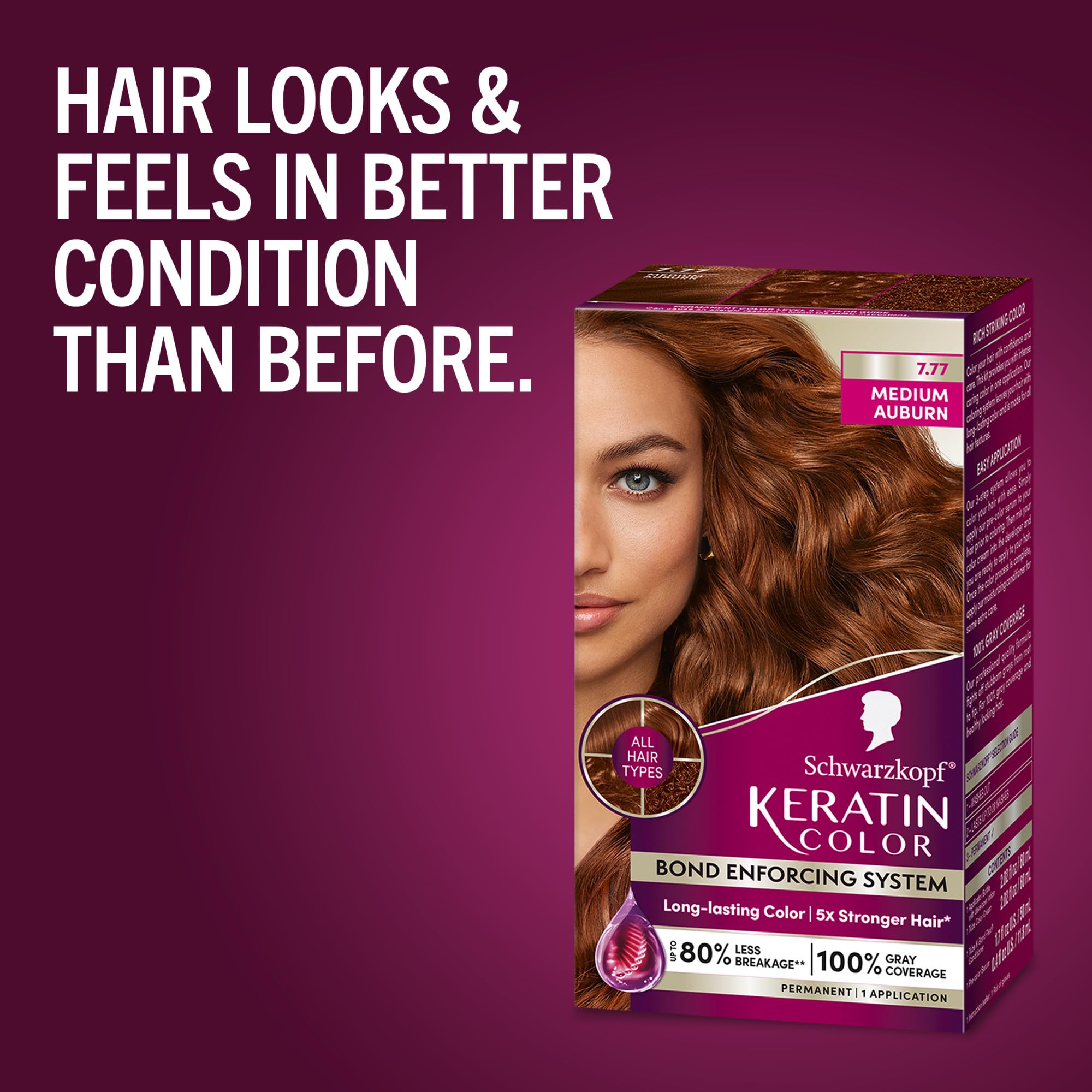 Foto 6 pulgar | Tinte Para El Cabello Schwarzkopf Keratin Color 7.7 Medium Auburn 1 Aplicación - Venta Internacional.