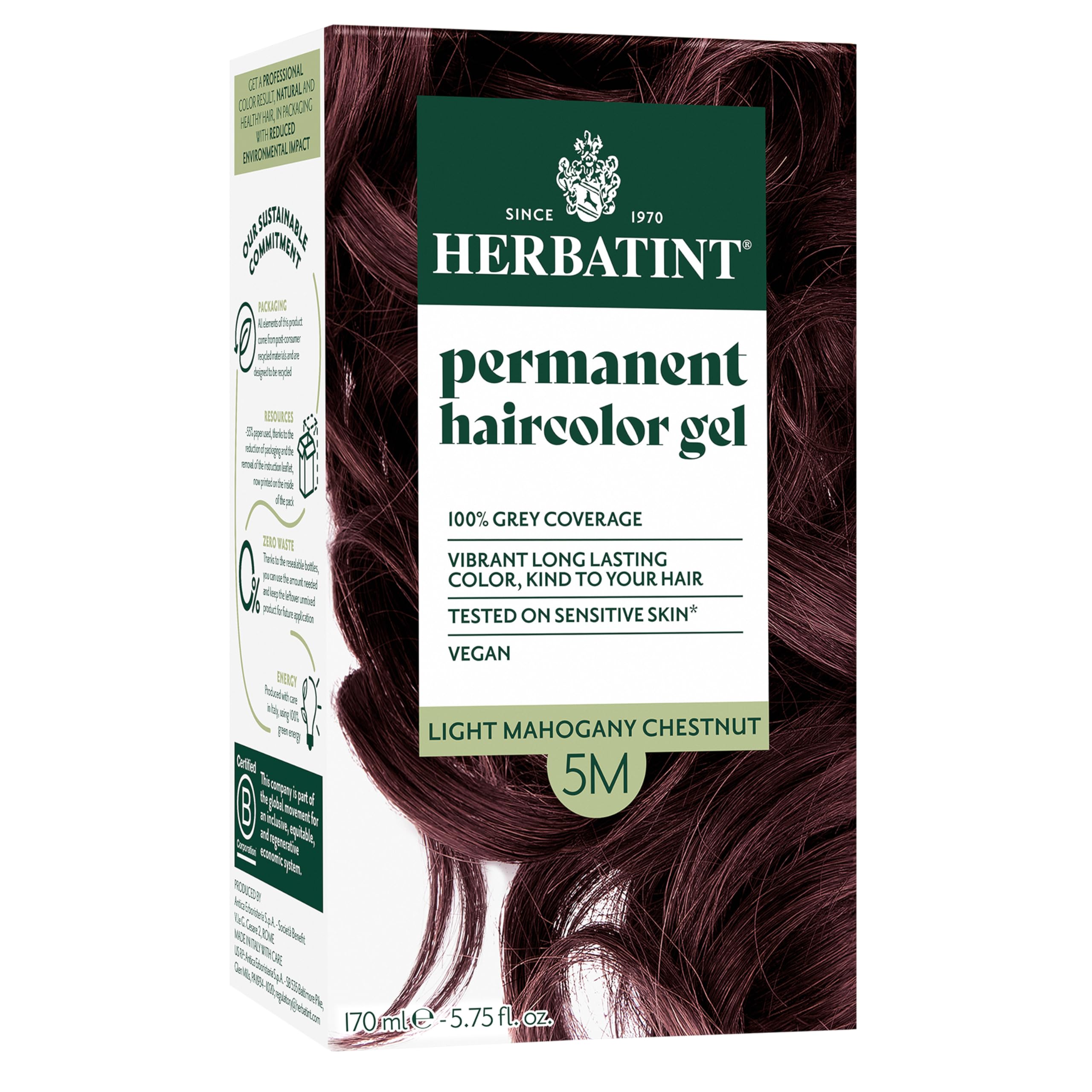 Tinte Para El Cabello Herbatint 5m Light Caoba Castaño  170 Ml  Vegano - Venta Internacional.