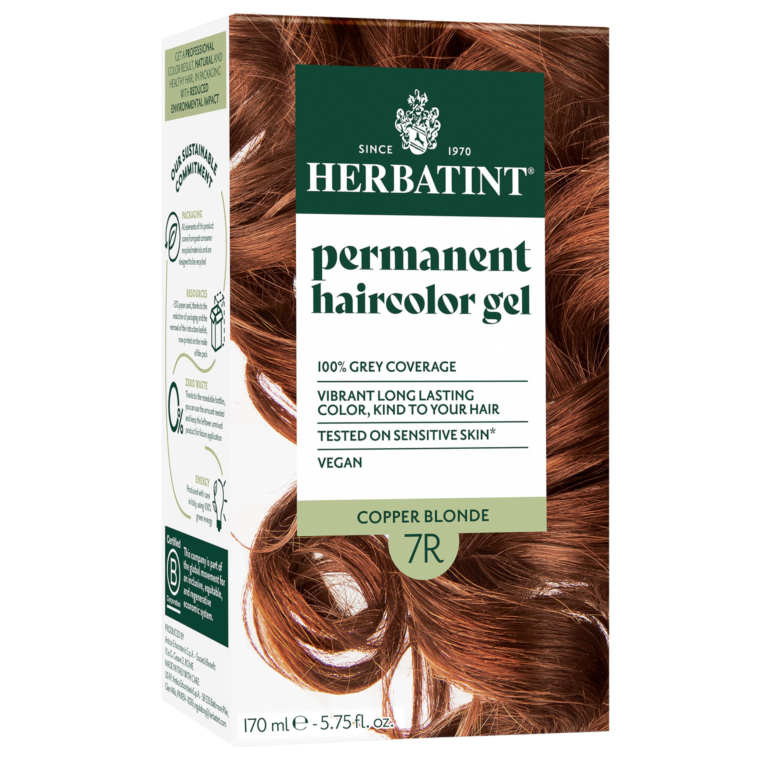 Tinte Para El Cabello Herbatint 7r  Rubio Cobre  170 Ml  Sin Amoniaco  Vegano - Venta Internacional.