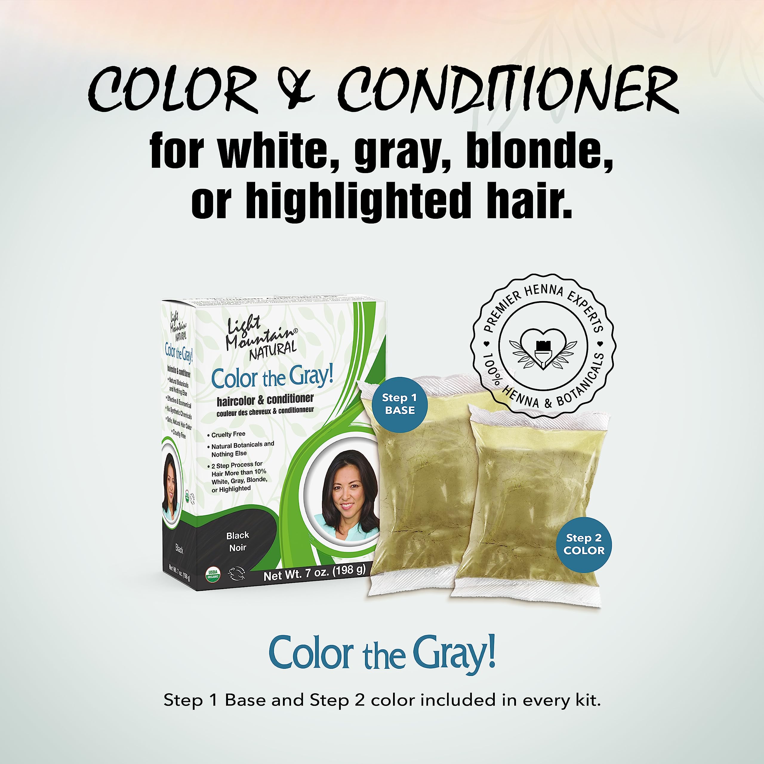 Foto 3 pulgar | Tinte Para El Cabello Light Mountain Henna Color The Grey Black 200 Ml - Venta Internacional.