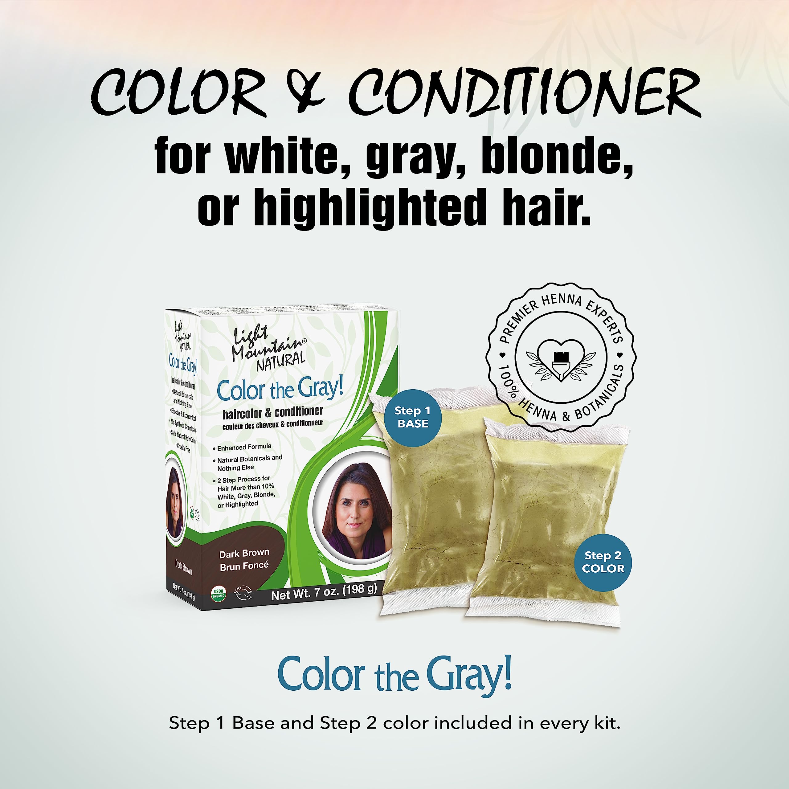 Foto 3 pulgar | Tinte Para El Cabello Light Mountain Henna Color The Grey Dark Brown 200 Ml - Venta Internacional.