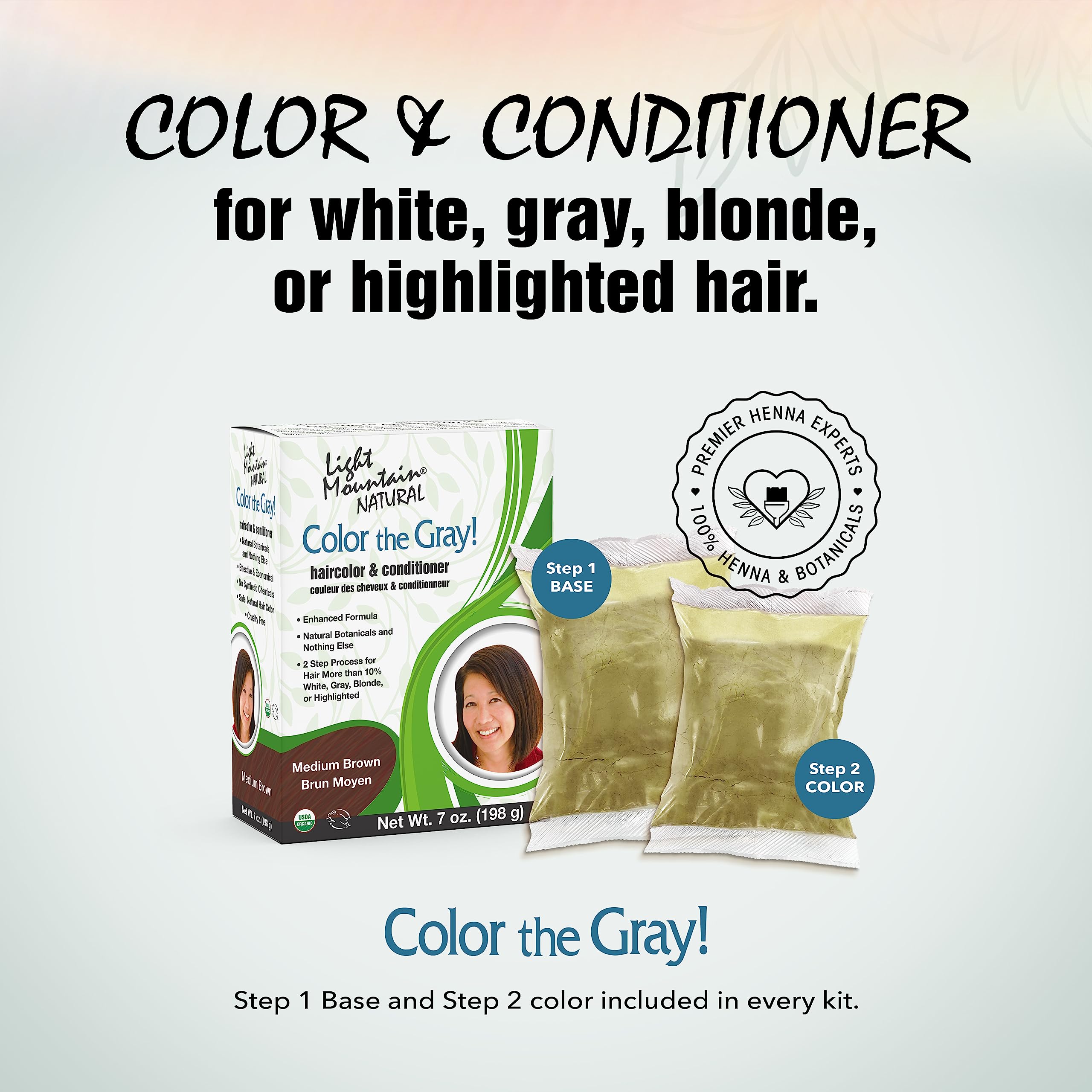 Foto 3 pulgar | Tinte Para El Cabello Light Mountain Henna Color The Grey Medium Brown 200 Ml - Venta Internacional.
