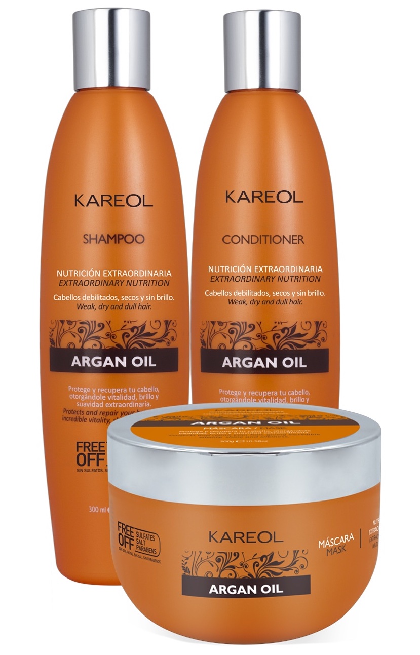 Kit Cuidado De Cabello Kareol Argan Oil Hidratación Sh, Ac Y Tratamiento 3 Piezas