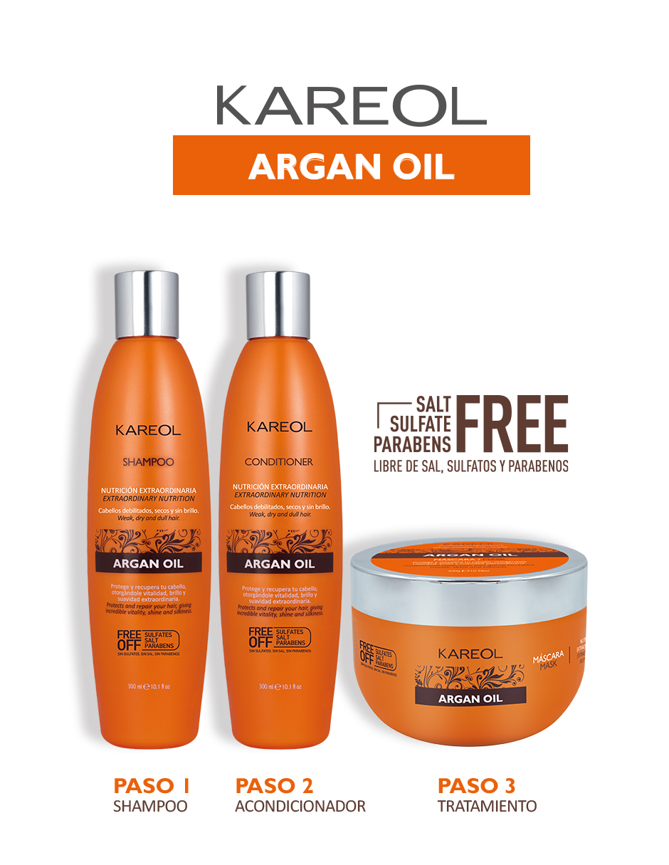 Foto 3 pulgar | Kit Cuidado De Cabello Kareol Argan Oil Hidratación Sh, Ac Y Tratamiento 3 Piezas