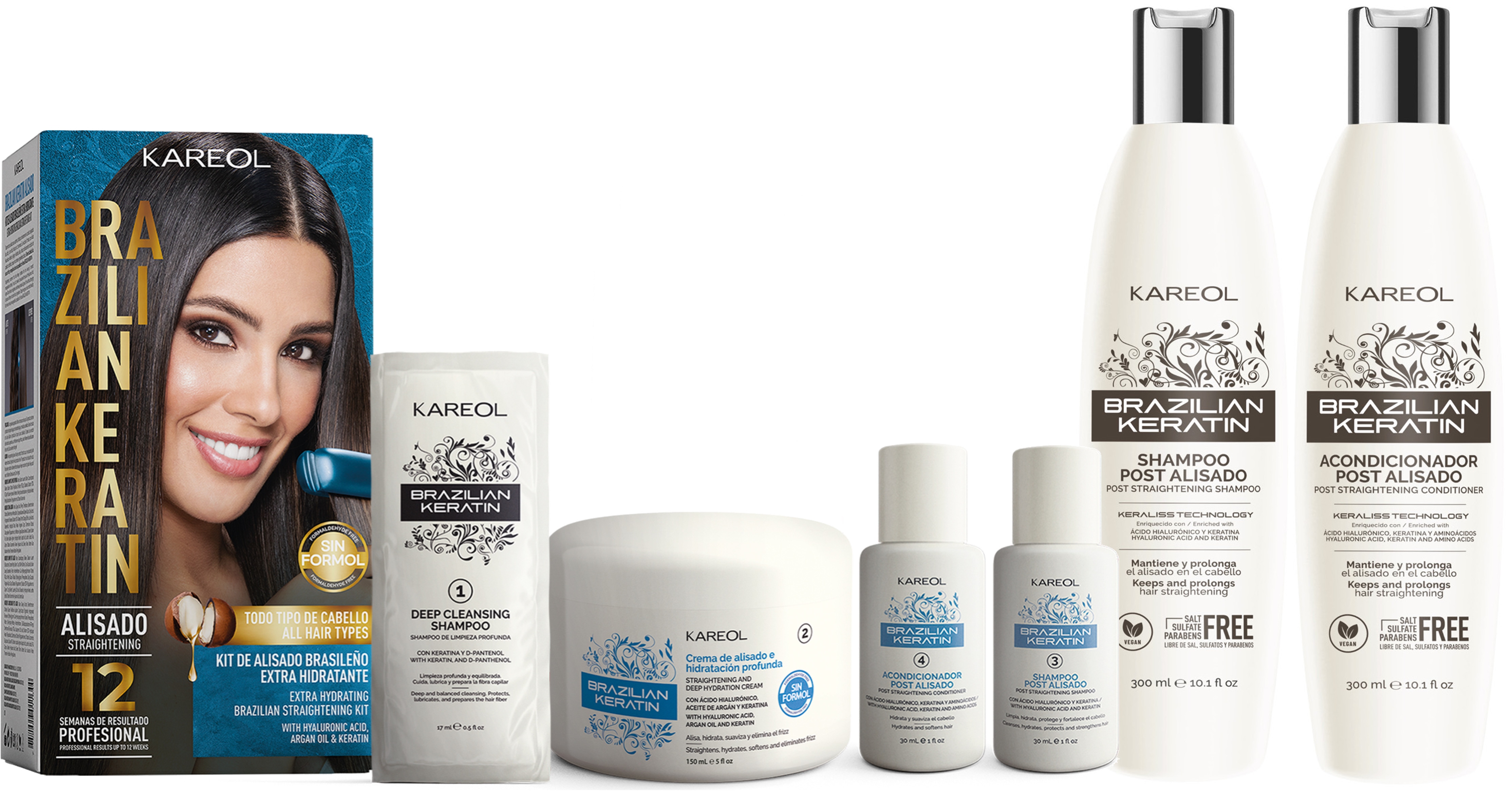 Kit Alisado Brasileño Kareol Todo Tipo De Cabello: Alisado, Sh Y Ac 3 Piezas $629