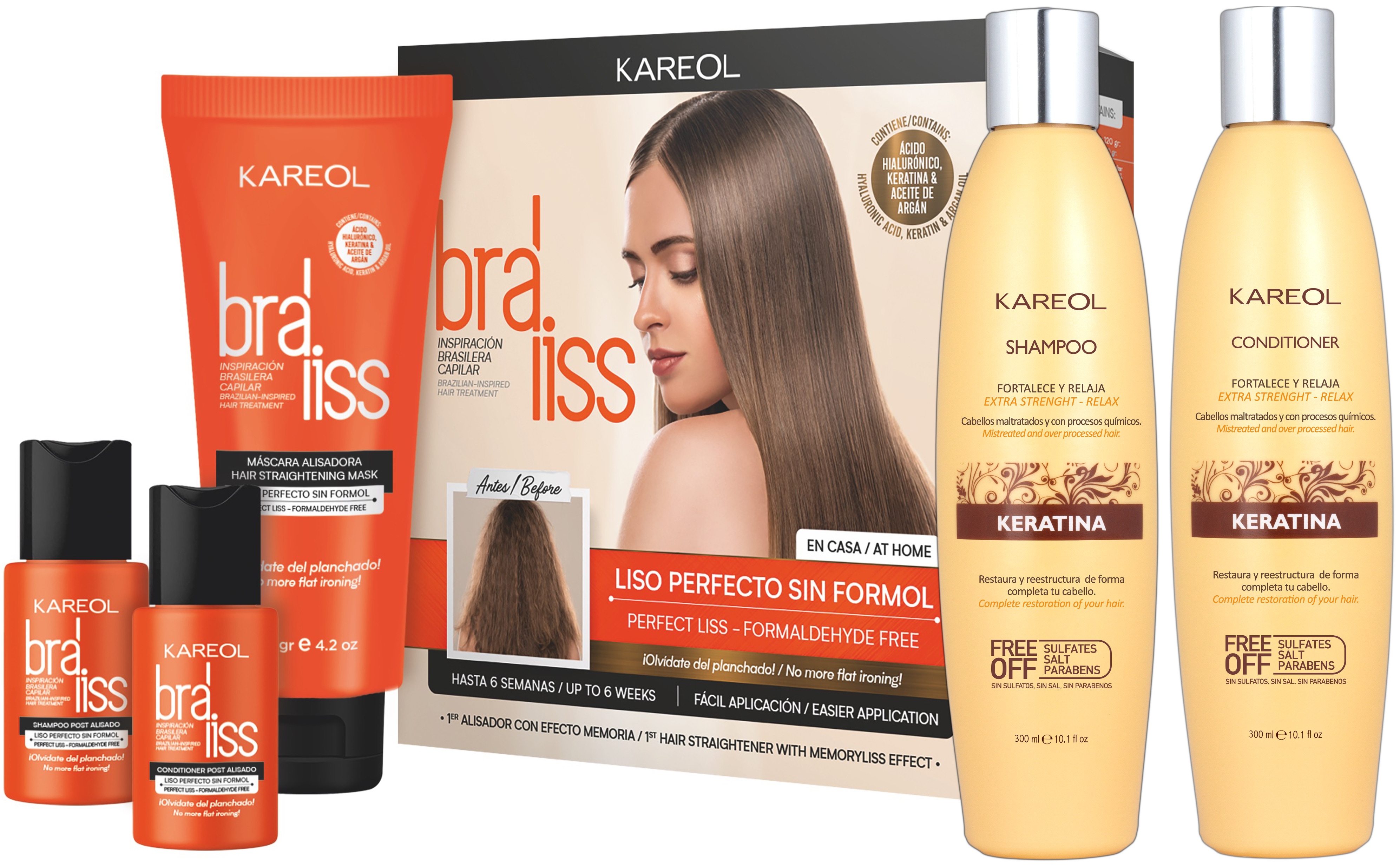 Kit Alisado Sin Plancha Kareol Braliss: Alisado Sh Y Ac Queratina 3 Piezas $629