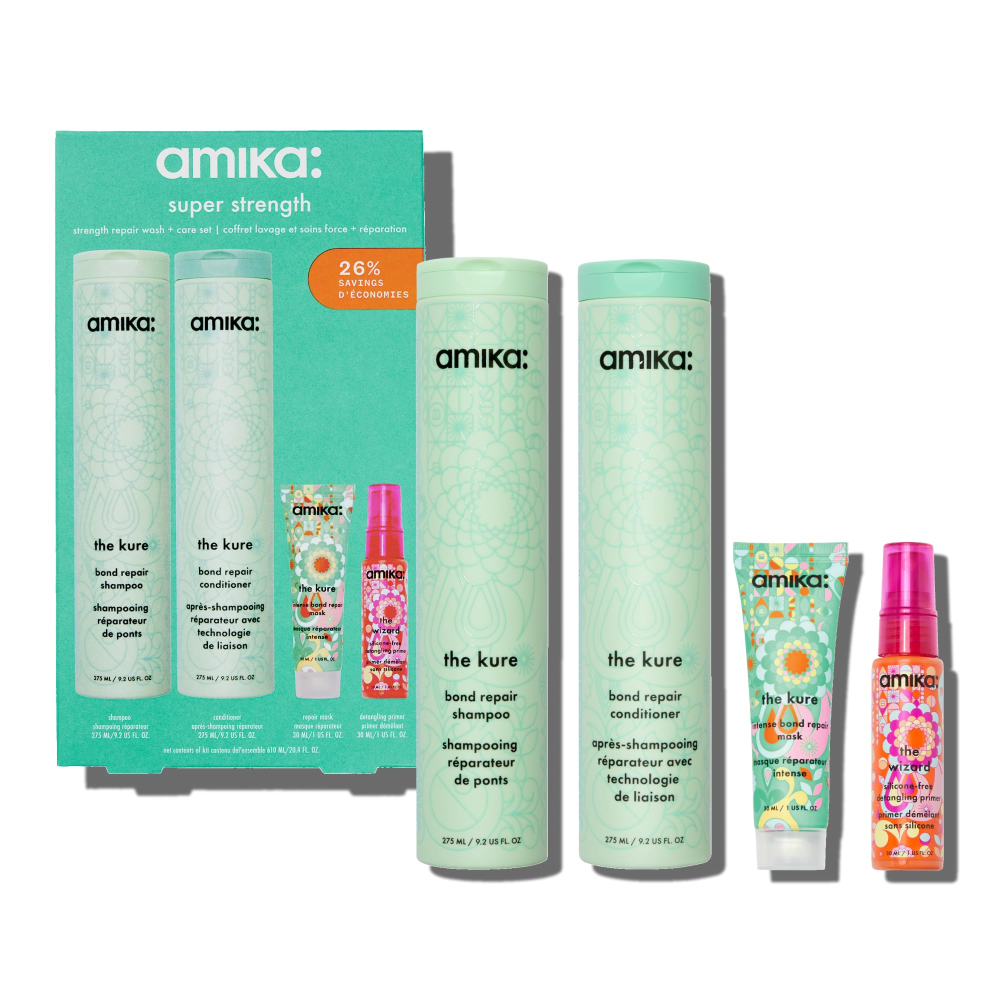 Set para el Cuidado del Cabello Amika Super Strength Repair Wash + Care - Venta Internacional