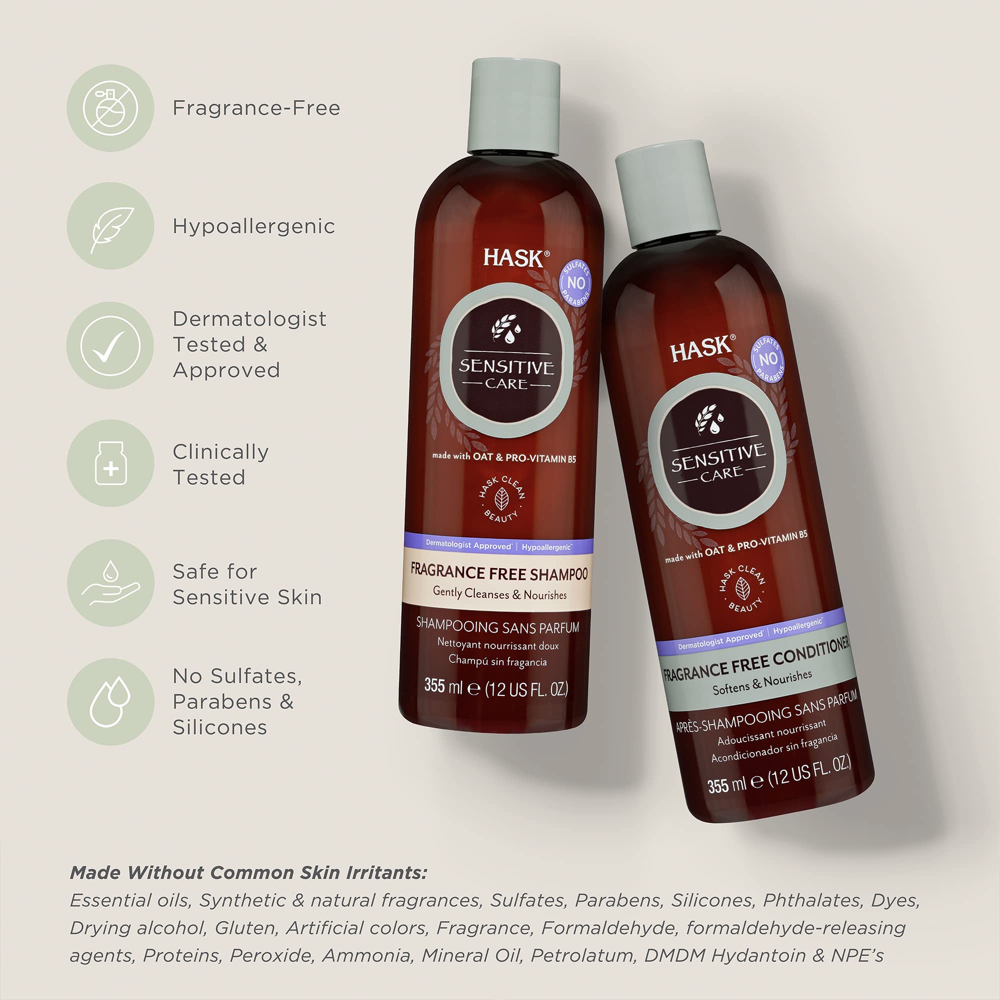 Foto 2 | Set De Champú Y Acondicionador Hask Sensitive Care Sin Fragancia - Venta Internacional.