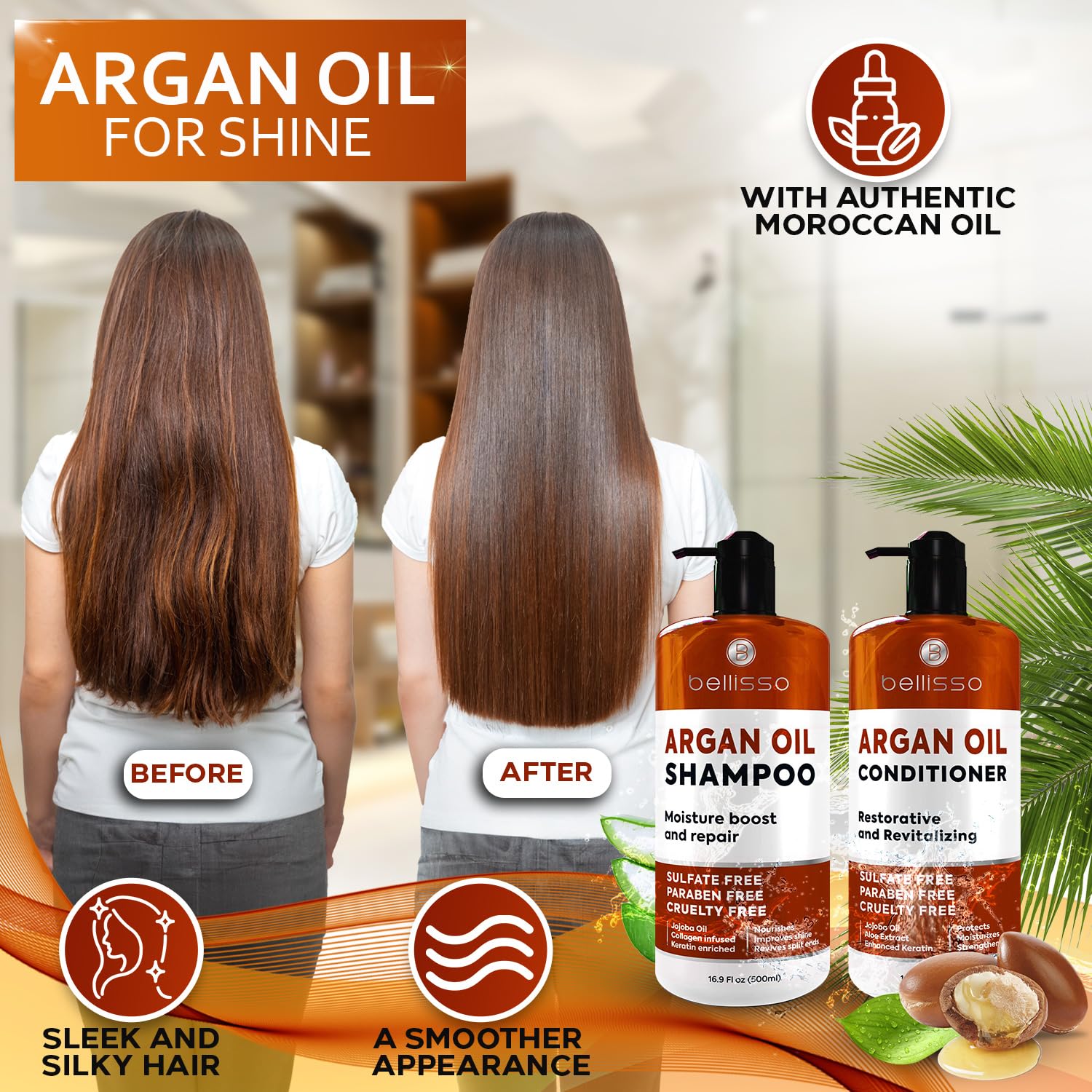 Foto 3 pulgar | Set De Champú Y Acondicionador Bellisso Aceite De Argán Marroquí - Venta Internacional.