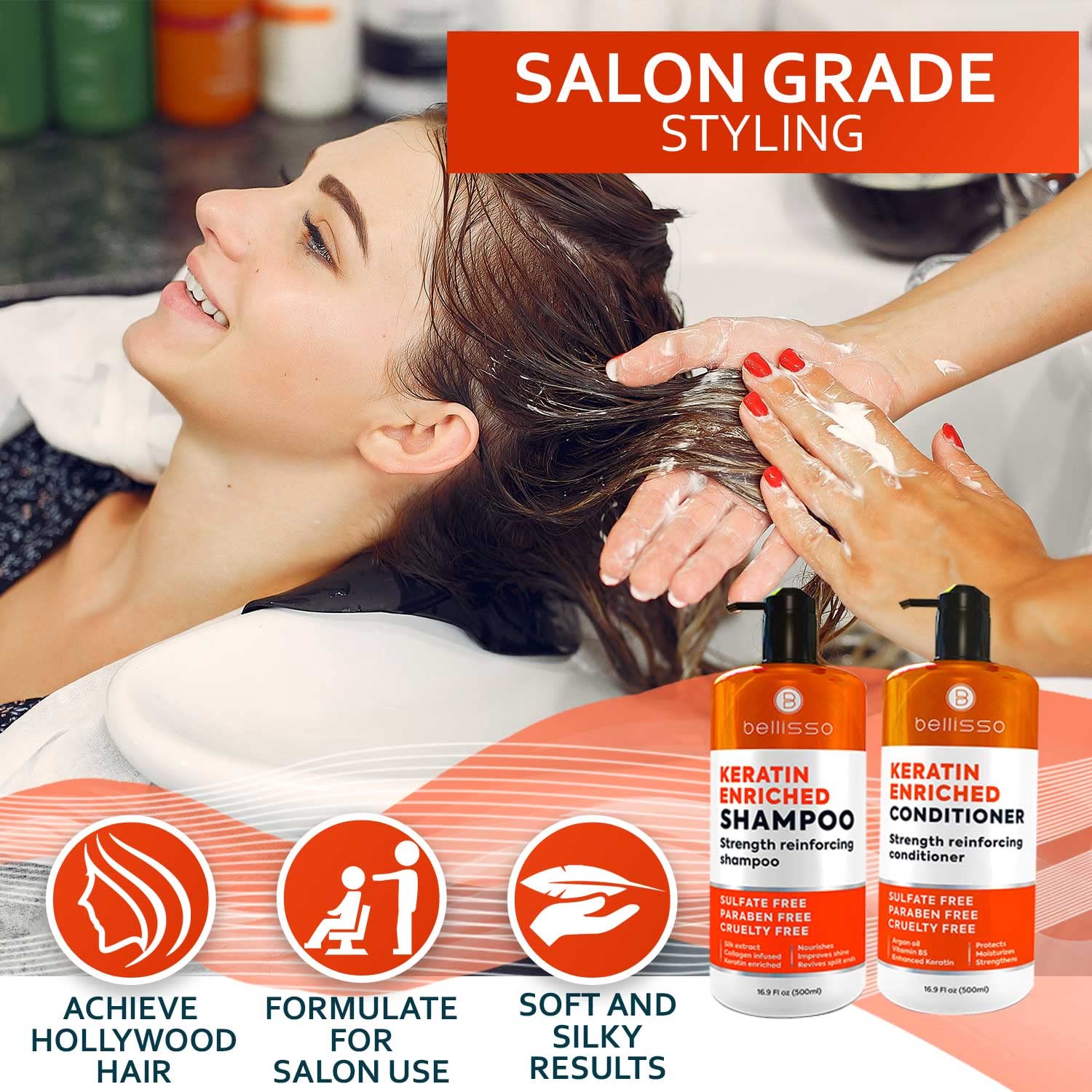 Foto 6 pulgar | Set De Champú Y Acondicionador Bellisso Keratin Anti Frizz - Venta Internacional.