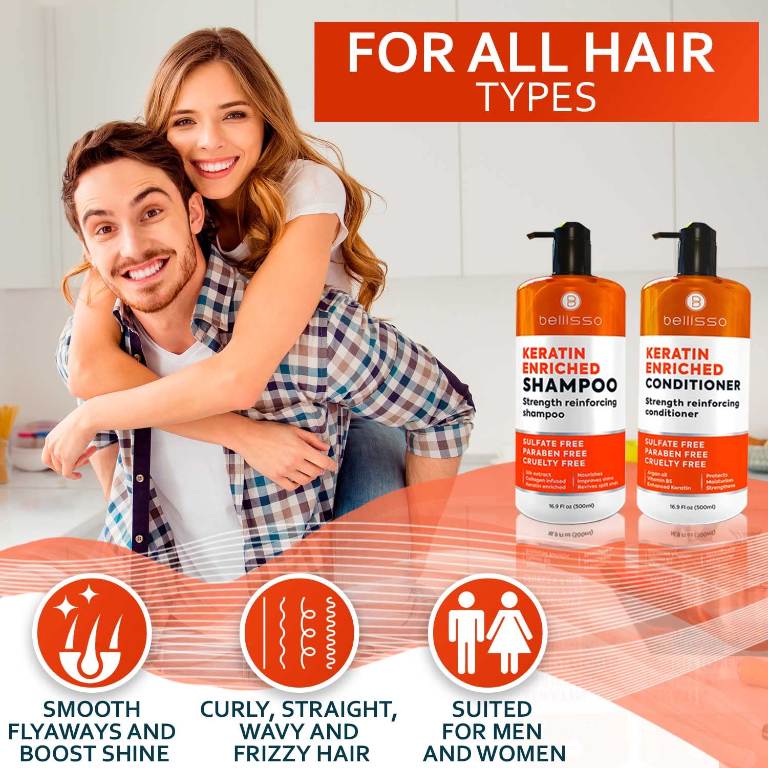 Foto 7 pulgar | Set De Champú Y Acondicionador Bellisso Keratin Anti Frizz - Venta Internacional.