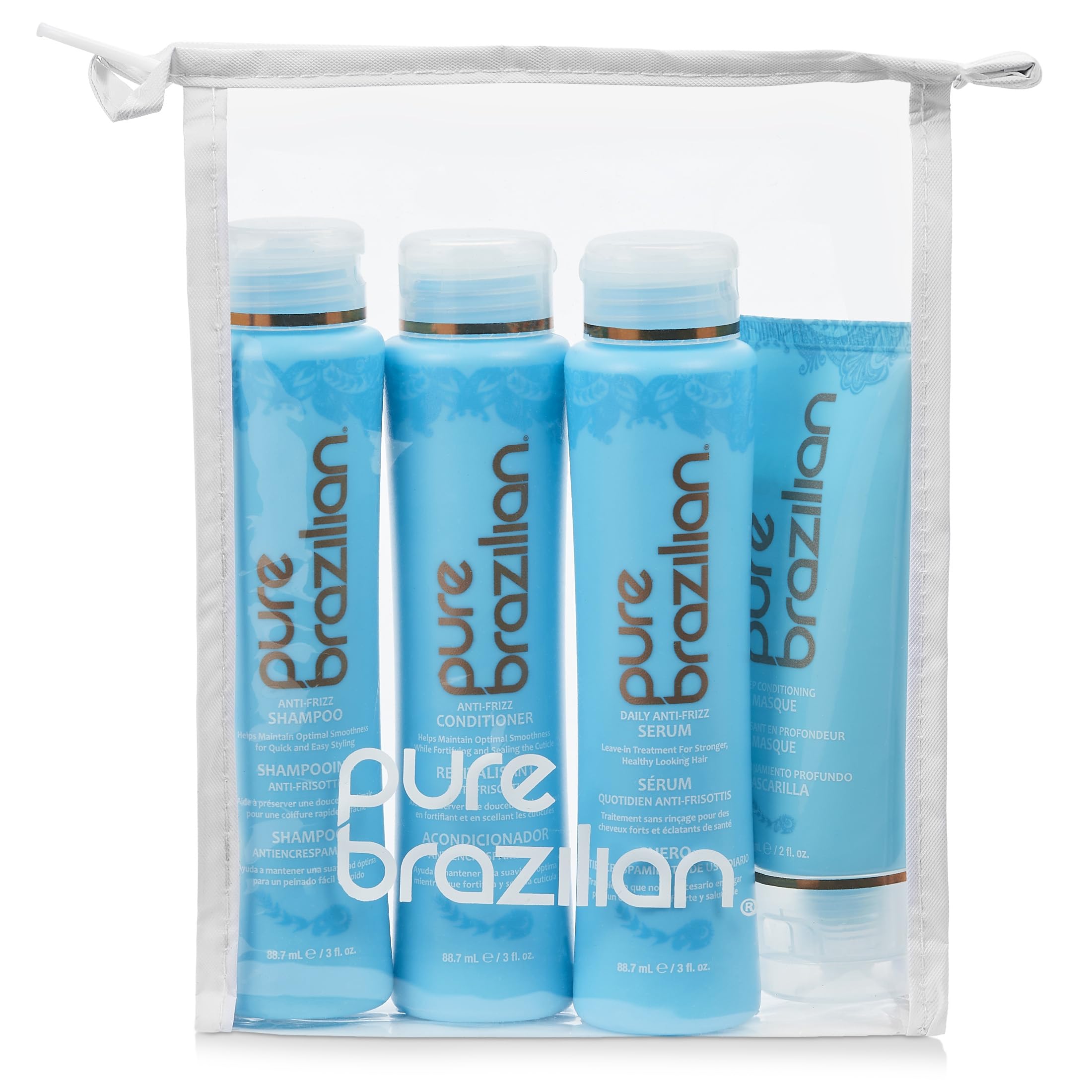Kit De Tamaño De Viaje: Champú, Acondicionador, Sérum Y Mascarilla Antiencrespamiento Puros Brasileños - Venta