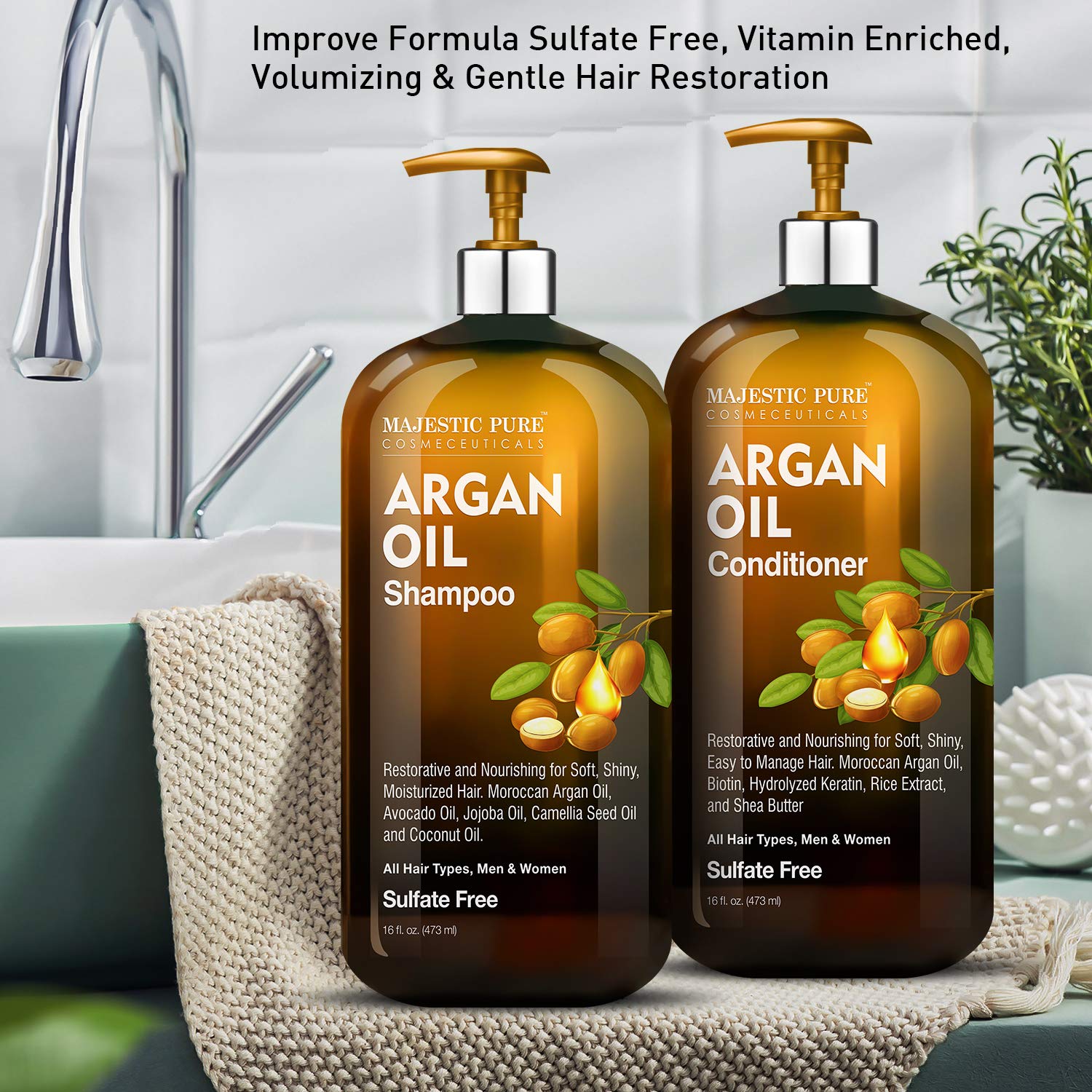 Foto 3 pulgar | Set De Champú Y Acondicionador Majestic Pure Argan Oil 480 Ml - Venta Internacional.