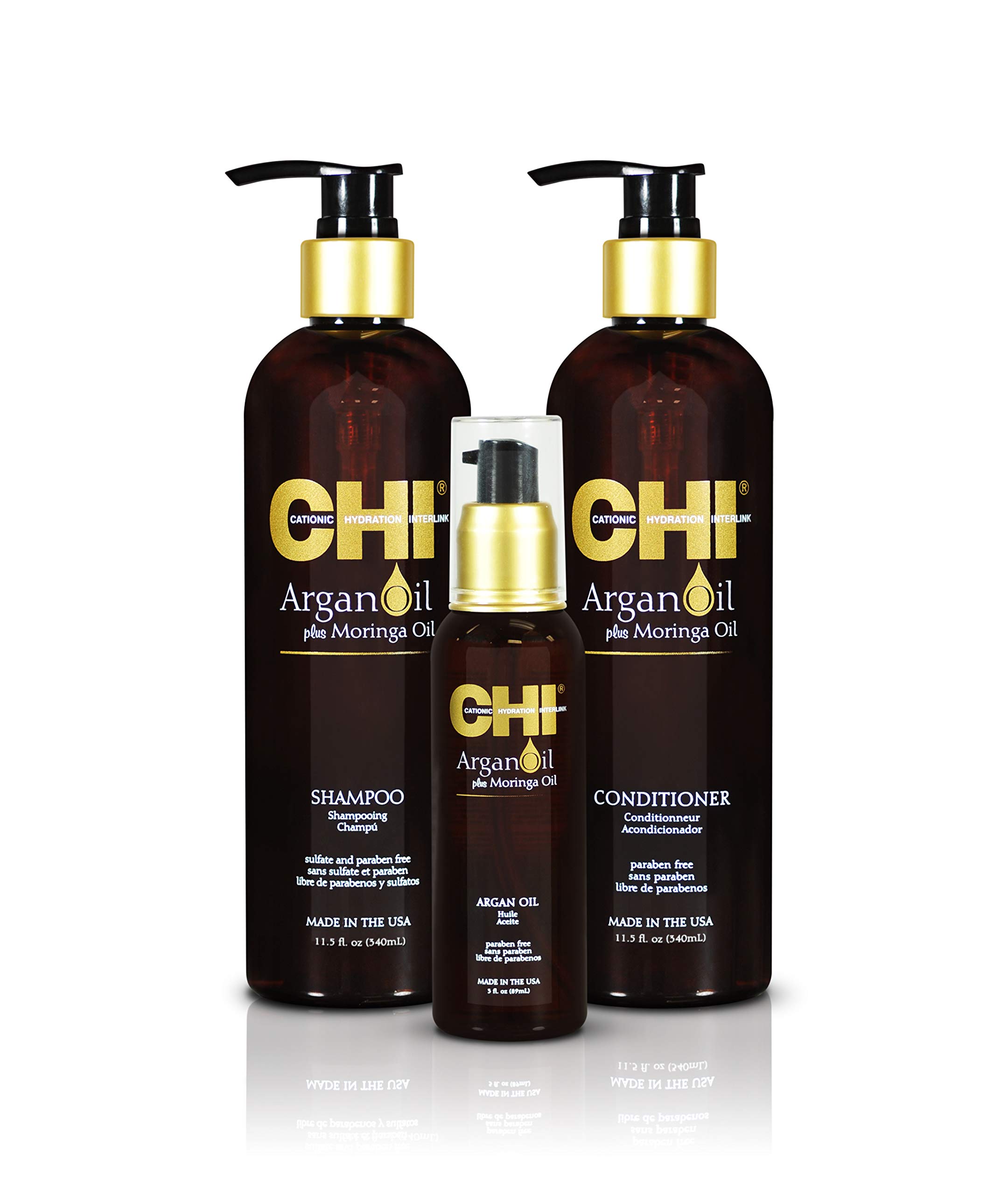 Foto 2 pulgar | Kit Trio Chi Argan Oil + Moringa Oil Luxe Con Champú Y Acondicionador - Venta Internacional.