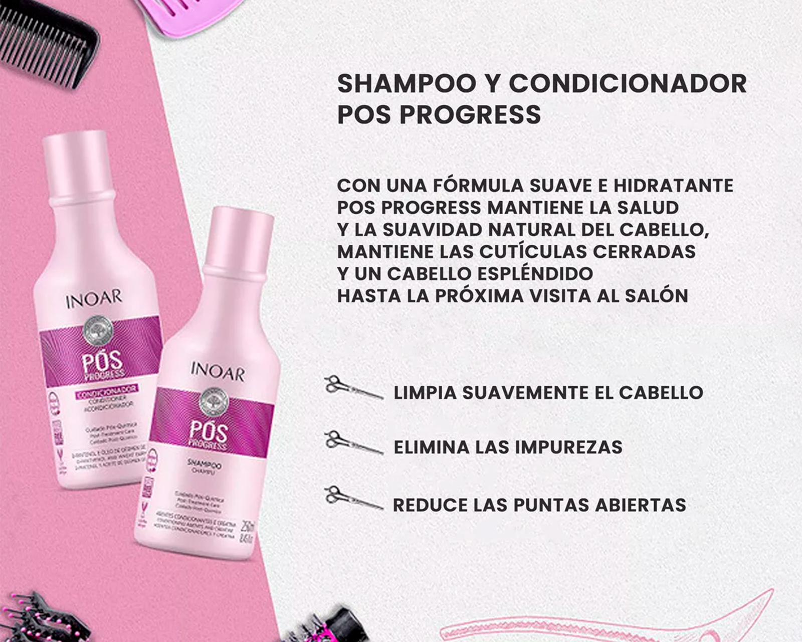 Foto 3 pulgar | Inoar Pos Progress Shampoo Y Acondicionador Tratamiento Post Alisado Duo