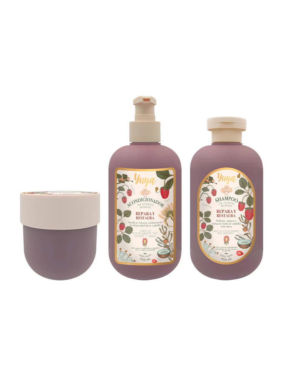 Foto 2 | Kit Shampoo + Mascarilla + Acondicionador Repara Y Restaura Yuya + Termo De Agua Güish