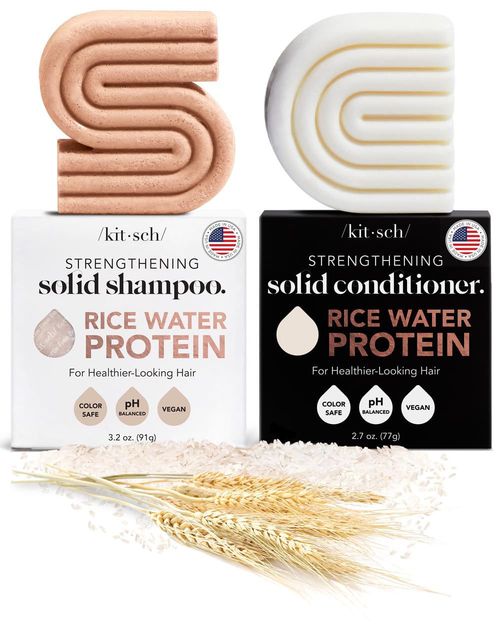 Set Para El Cuidado Del Cabello Kitsch Rice Shampoo & Acondicionador Bar - Venta Internacional.