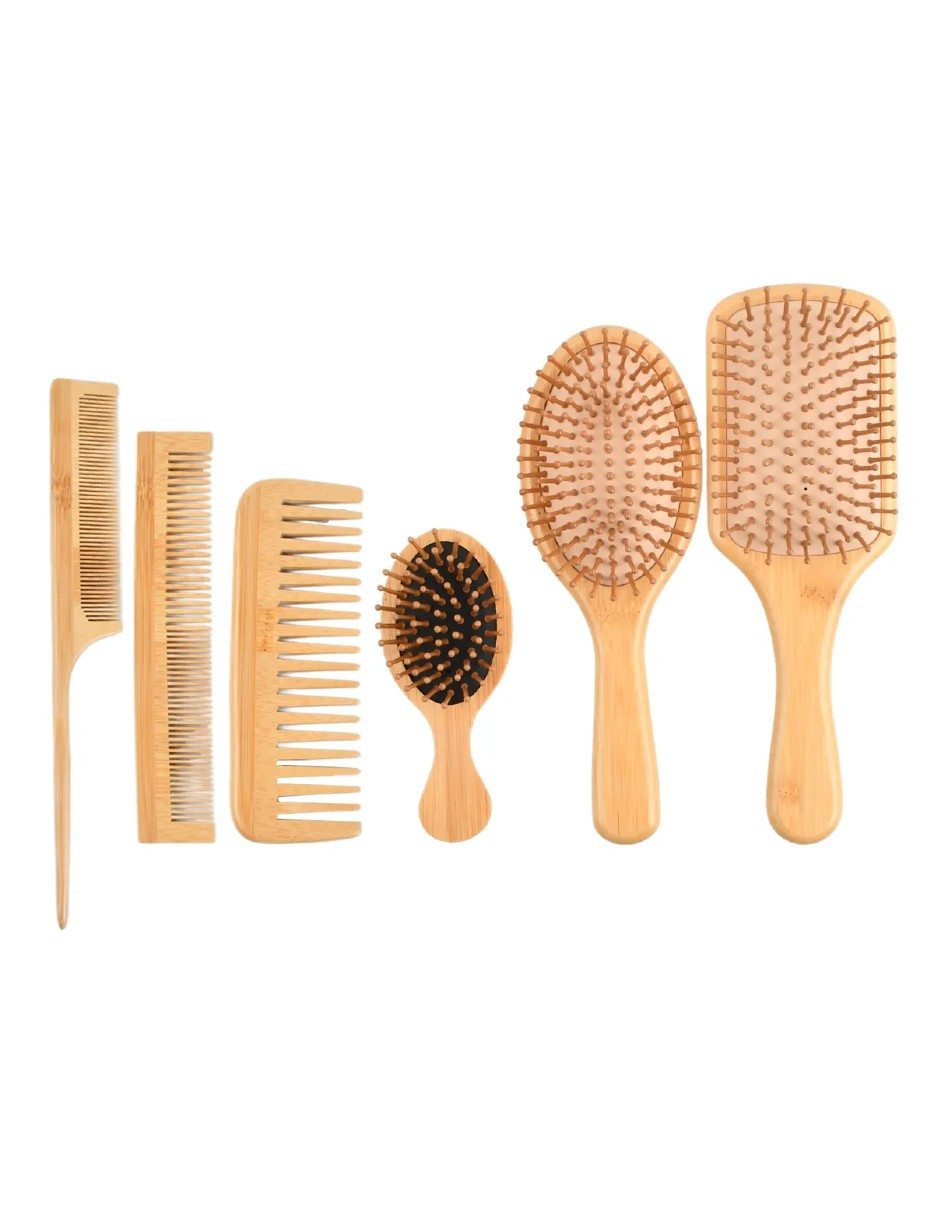 Foto 3 pulgar | Kit De Cepillo Y Peine De Bambú Anti Frizz 6pcs + Gratis Termo Güish De Regalo